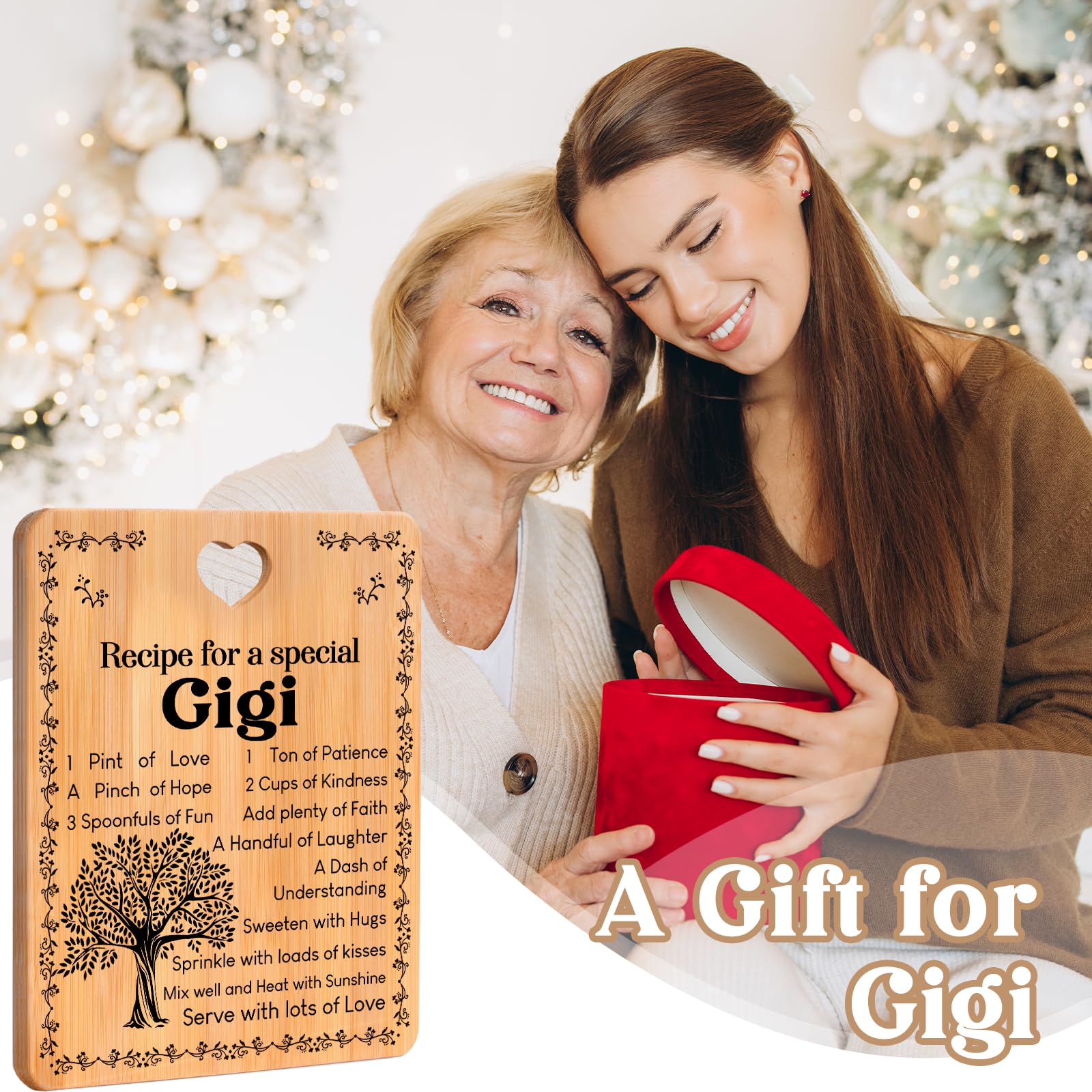 Gigi Gifts -  Recipe for a Special Gigi  Gigi Gifts for Grandma Cutting Board Set, Bamboo-Made Engraved Utensil Set Gifts for Gi