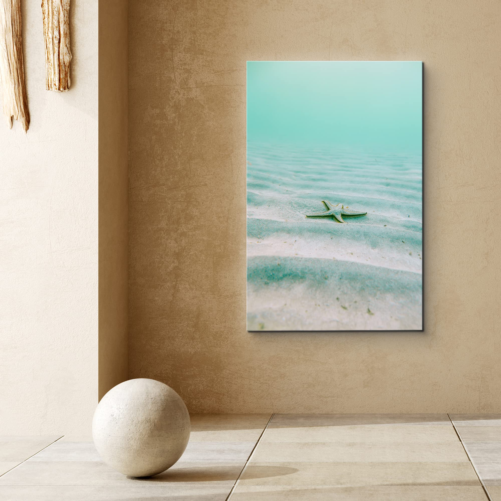 Signford Canvas Print Wall Art Sea Star Under The Teal Ocean Sea Nature Wilderness Photography Realism Nautical Scenic Relax/Cal