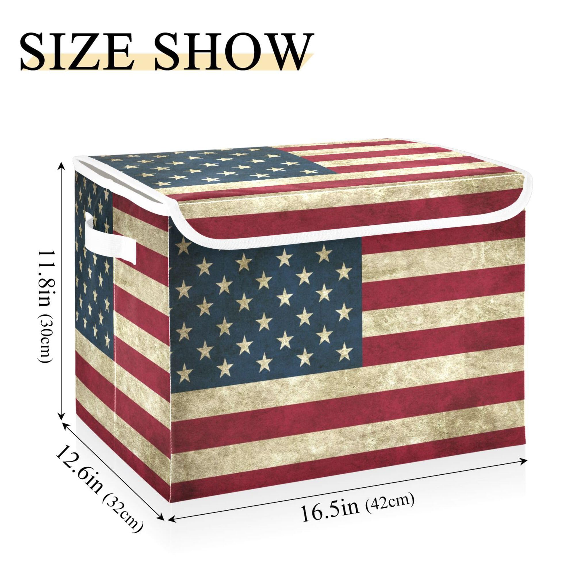 Xigua American Flag Storage Bins With Lids And Carrying Handle,Foldable Storage Boxes Organizer Containers Baskets Cube With Cov