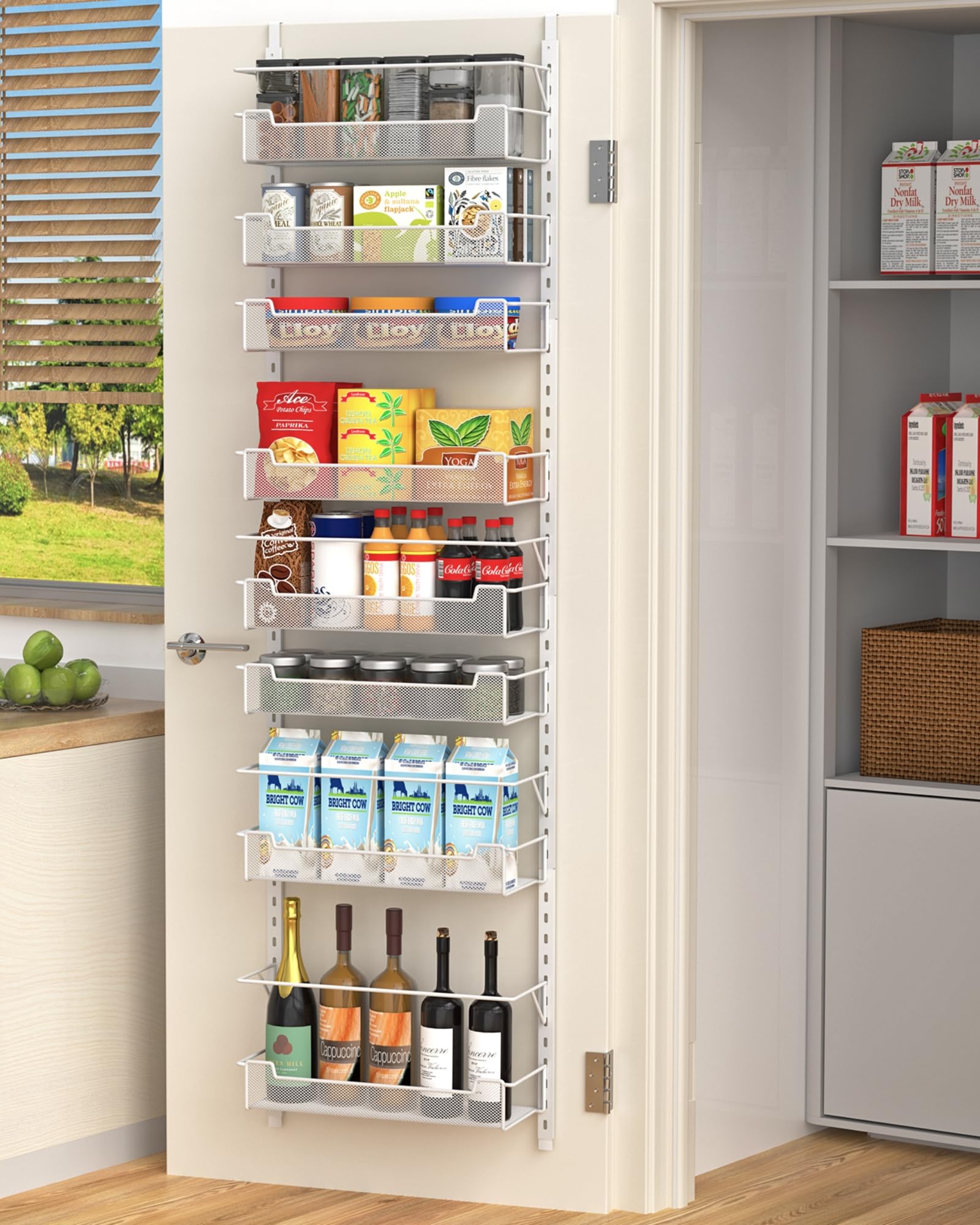 VyGrow Over the Door Pantry Organizer, 8-Tier Over the Door Organizer with Adjustable Hooks and Basket, Pantry Door Organization