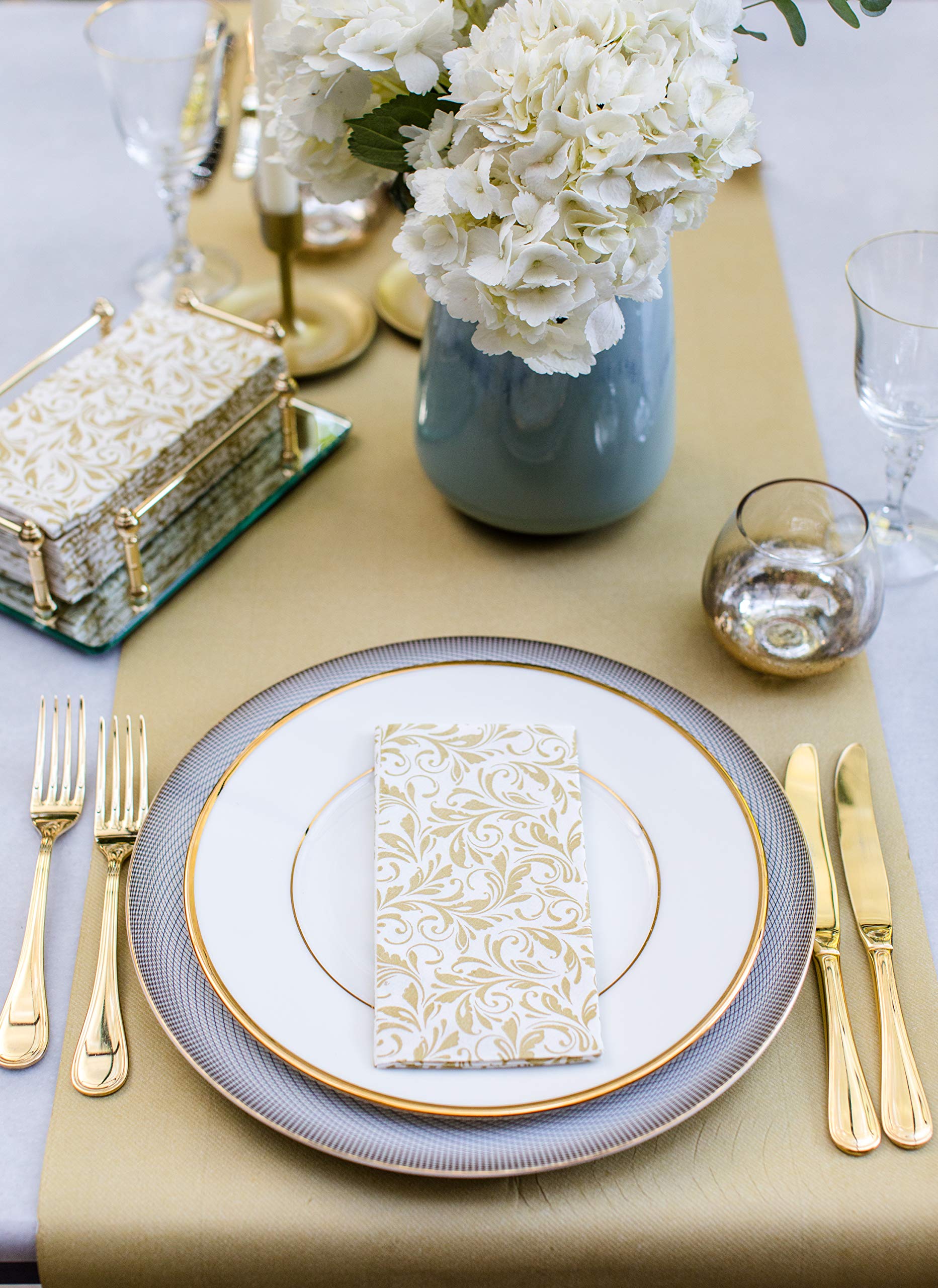 AH AMERICAN HOMESTEAD Paper Napkins - Disposable Linen-Like Dinner/Wedding Napkins 50 Count- Entertaining Party Essentials -Restaurant Quality Colored Table Napkins 15.75''x15.75'' (Gold Swirling Leaf)