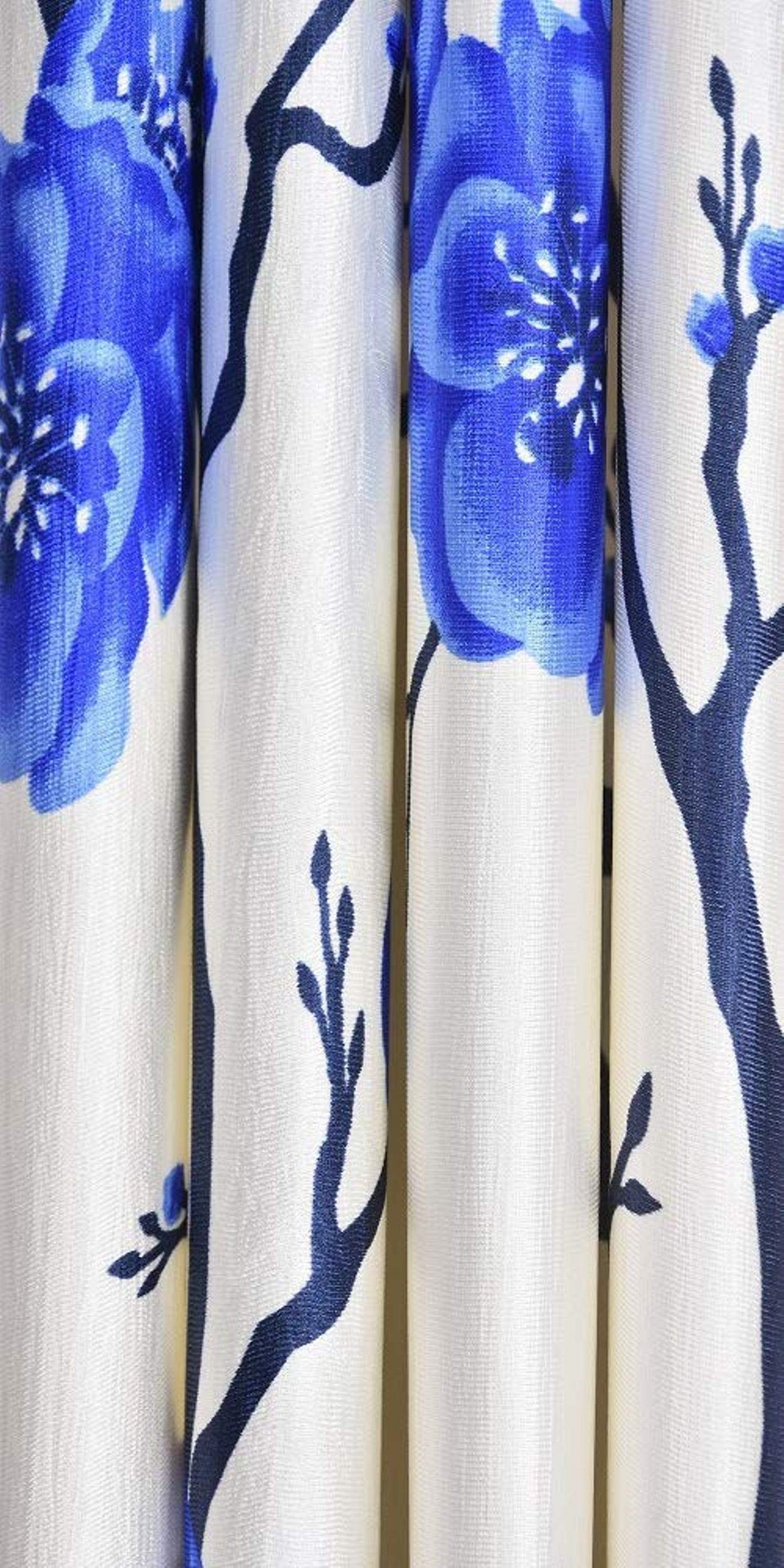 Galaxy Home Decor Combination Polyester Floral 7 feet Curtains for Door (Blue) - 3 Piece