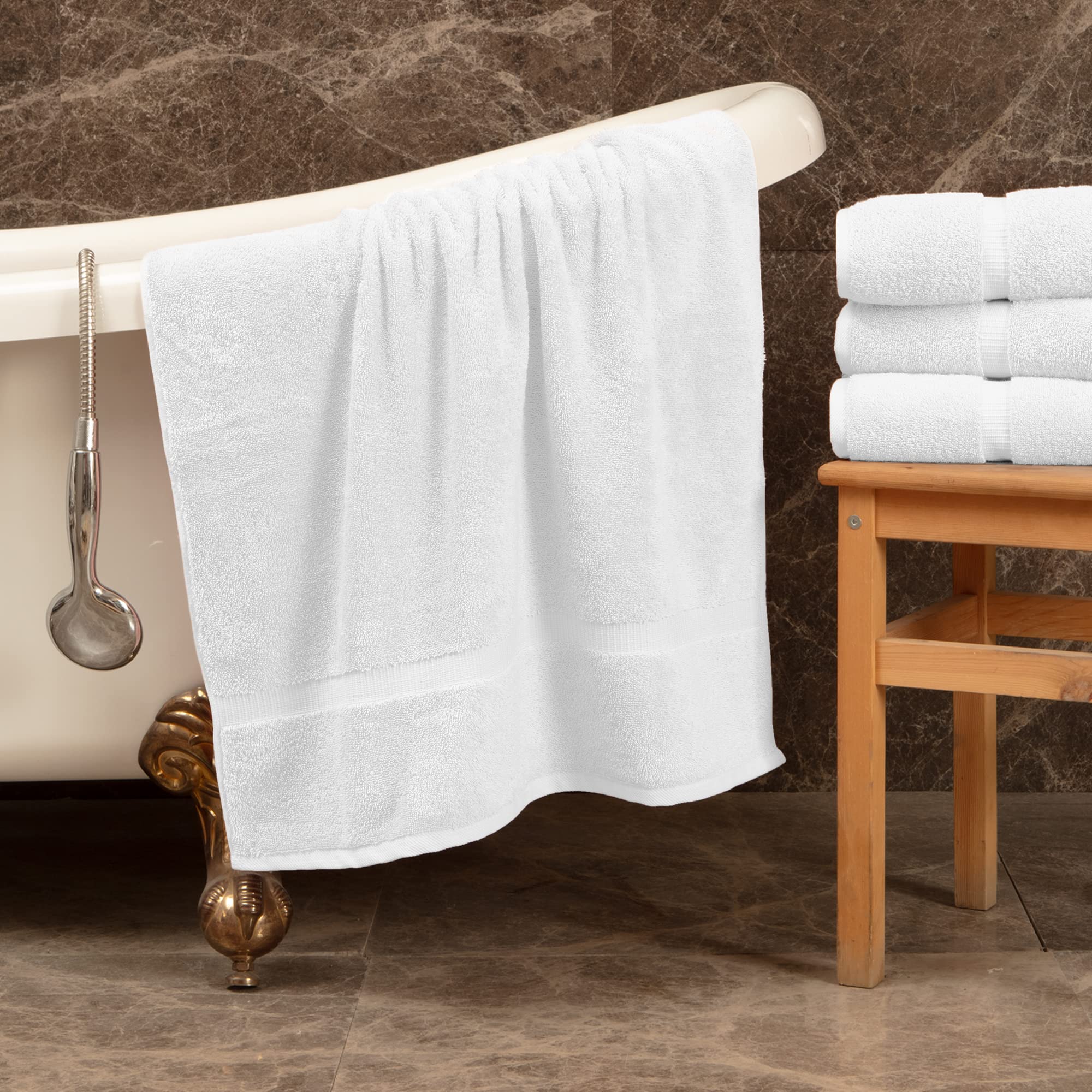 Towel Bazaar Premium Turkish Cotton Super Soft And Absorbent Towels (8-Piece Towel Set, White)