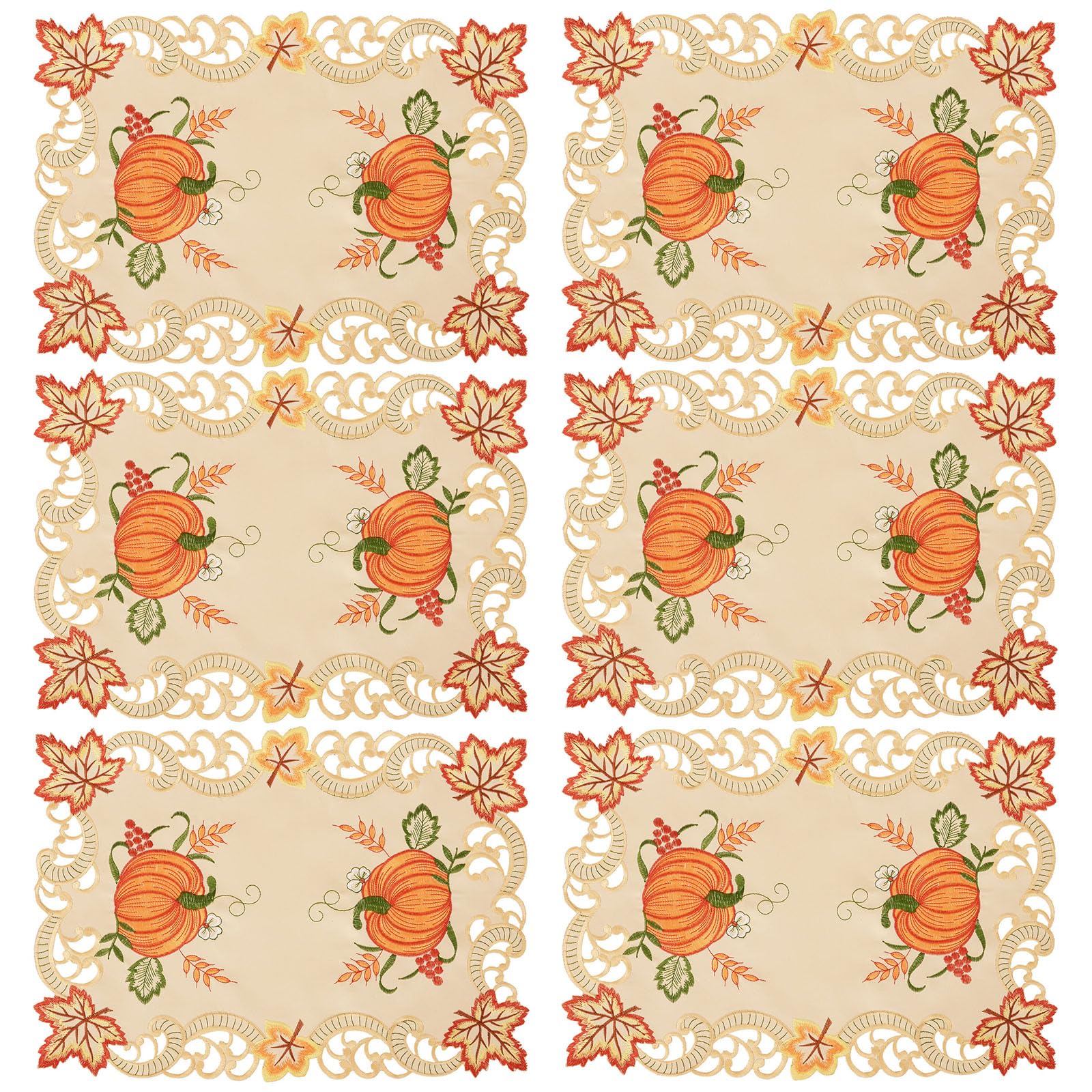 Simhomsen Embroidered Thanksgiving Harvest Pumpkins Table Runners for Autumn or Fall Decorations (13   19 Inch Set of 6)