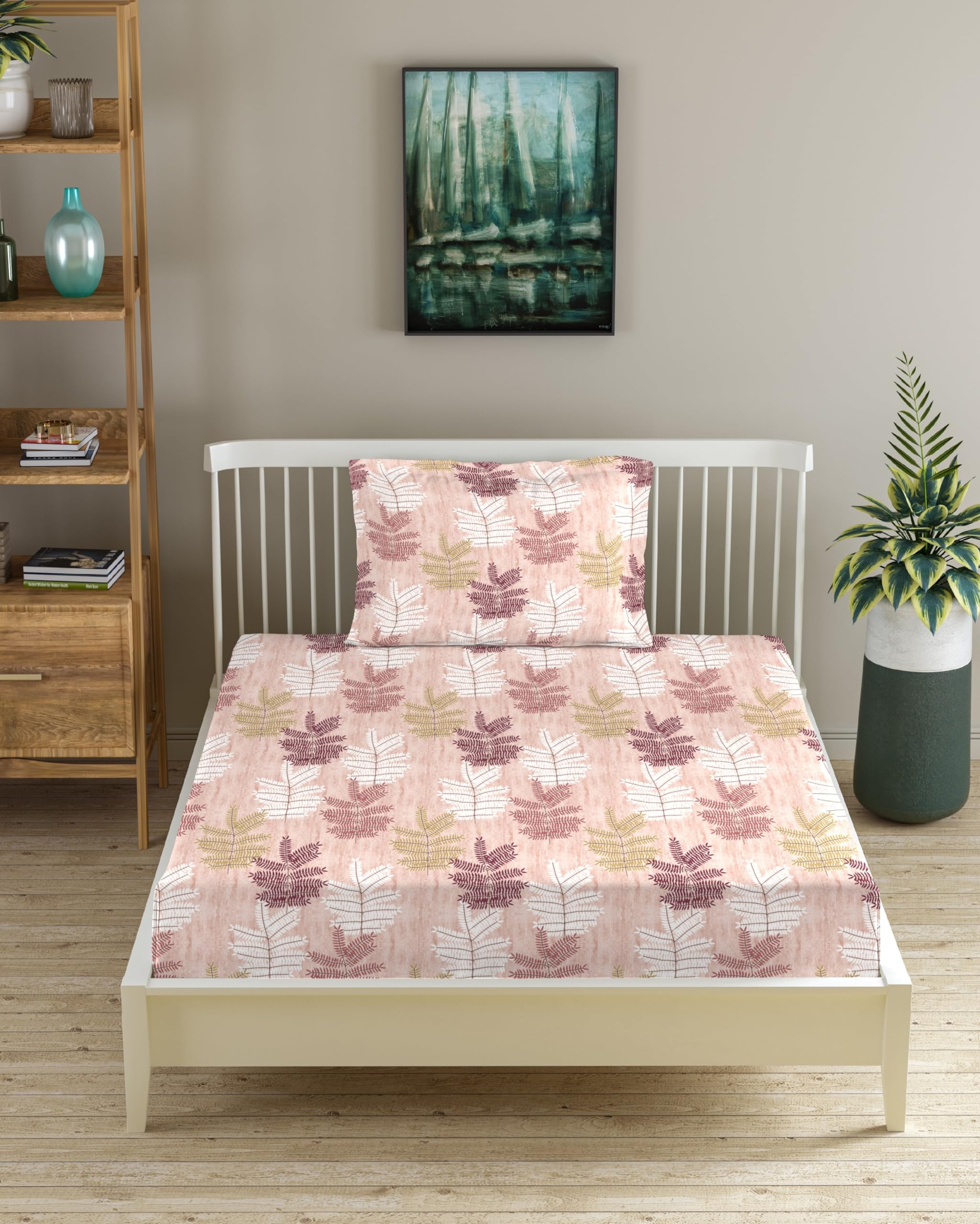Trance Home Linen 100% Cotton 180 Tc 72X36 Single Bed Size Elastic Fitted Bedsheet | Printed Single Size Bed Elasticated Fitte