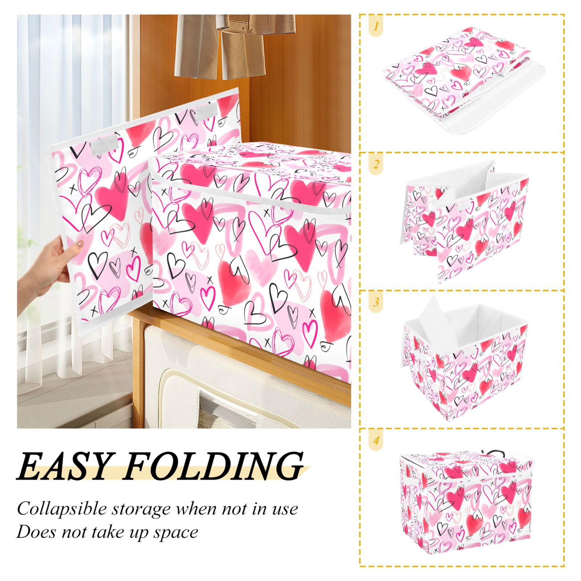 Xigua Valentine'S Day Storage Bins With Lids And Carrying Handle,Foldable Storage Boxes Organizer Containers Baskets Cube With C