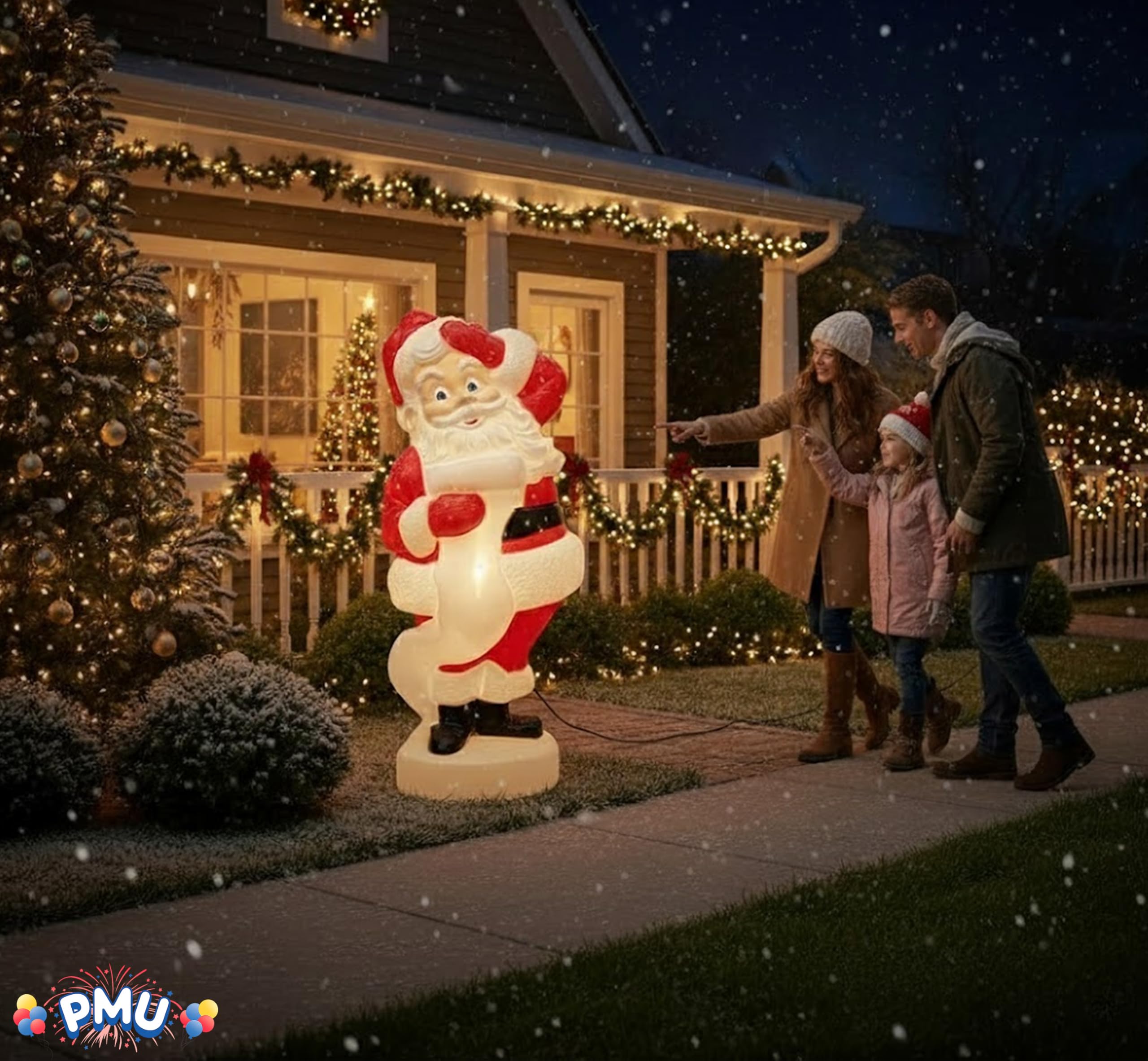 PMU Christmas Light-Up Santa Claus - Large Blow Mold Plastic Statue with 6  Cord and Light - Perfect for Home, Yard, Garden Indo