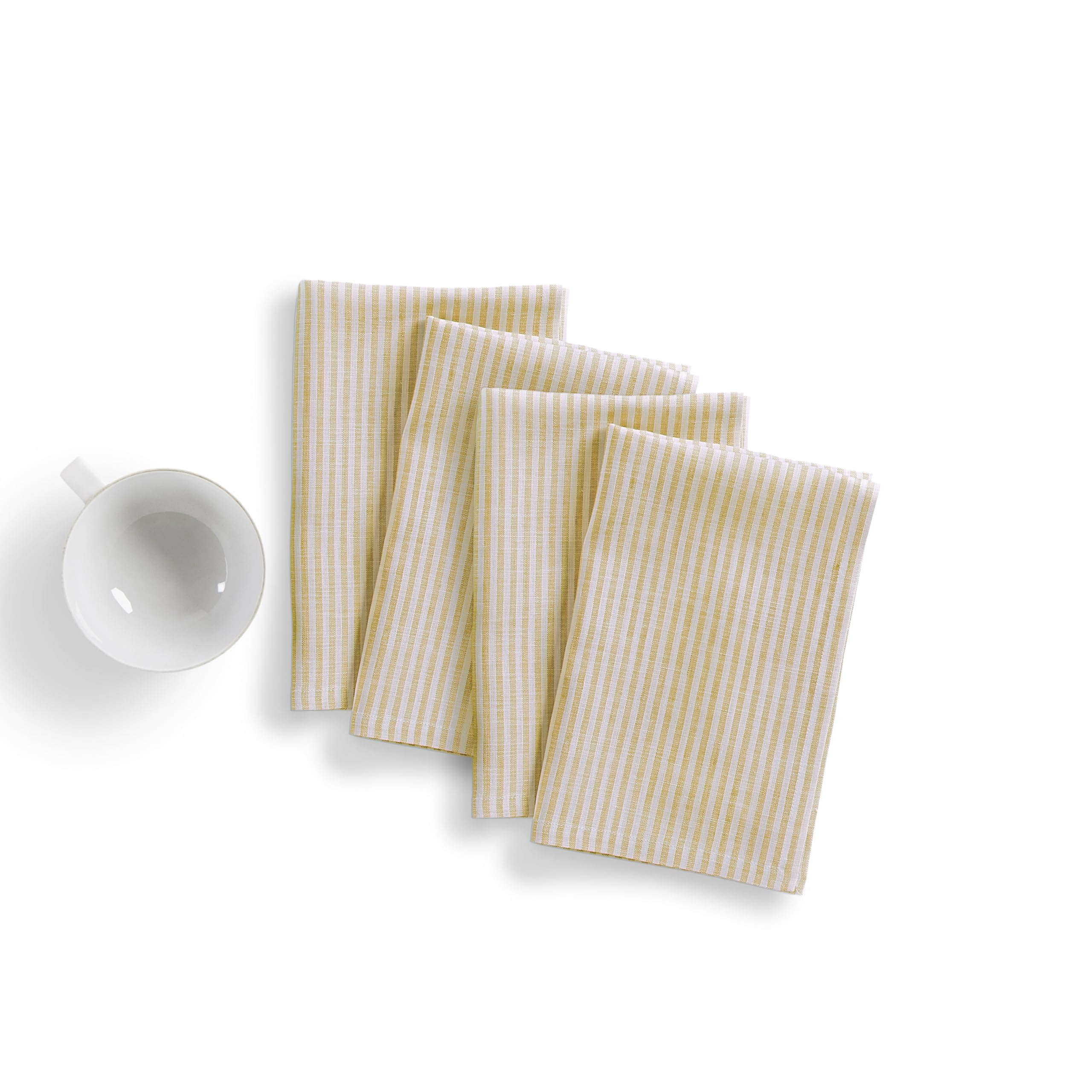 Solino Home Stripe Linen Dinner Napkins 20 X 20 Inch - 100% Pure Linen Spicy Mustard And White Cloth Napkins Set Of 4 For Spring