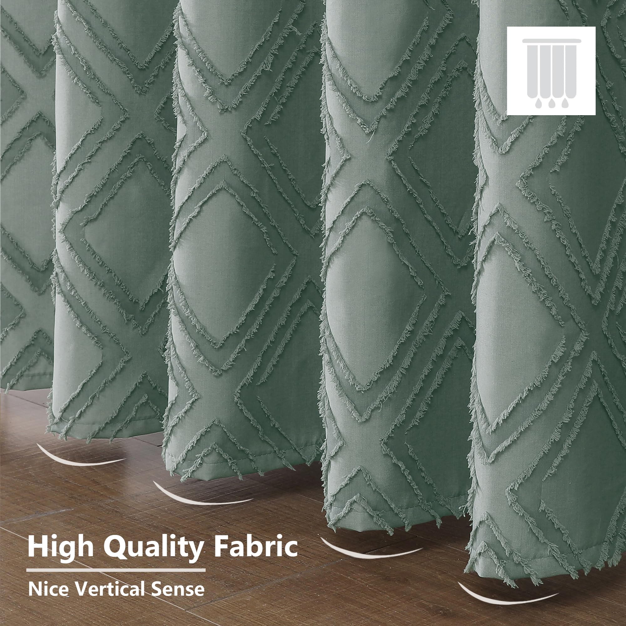 Owenie Extra Long 96 Inch Shower Curtains, Boho Fabric Shower Curtain Grommet Top With 12 Hooks, Elegant Modern Jacquard Geometr