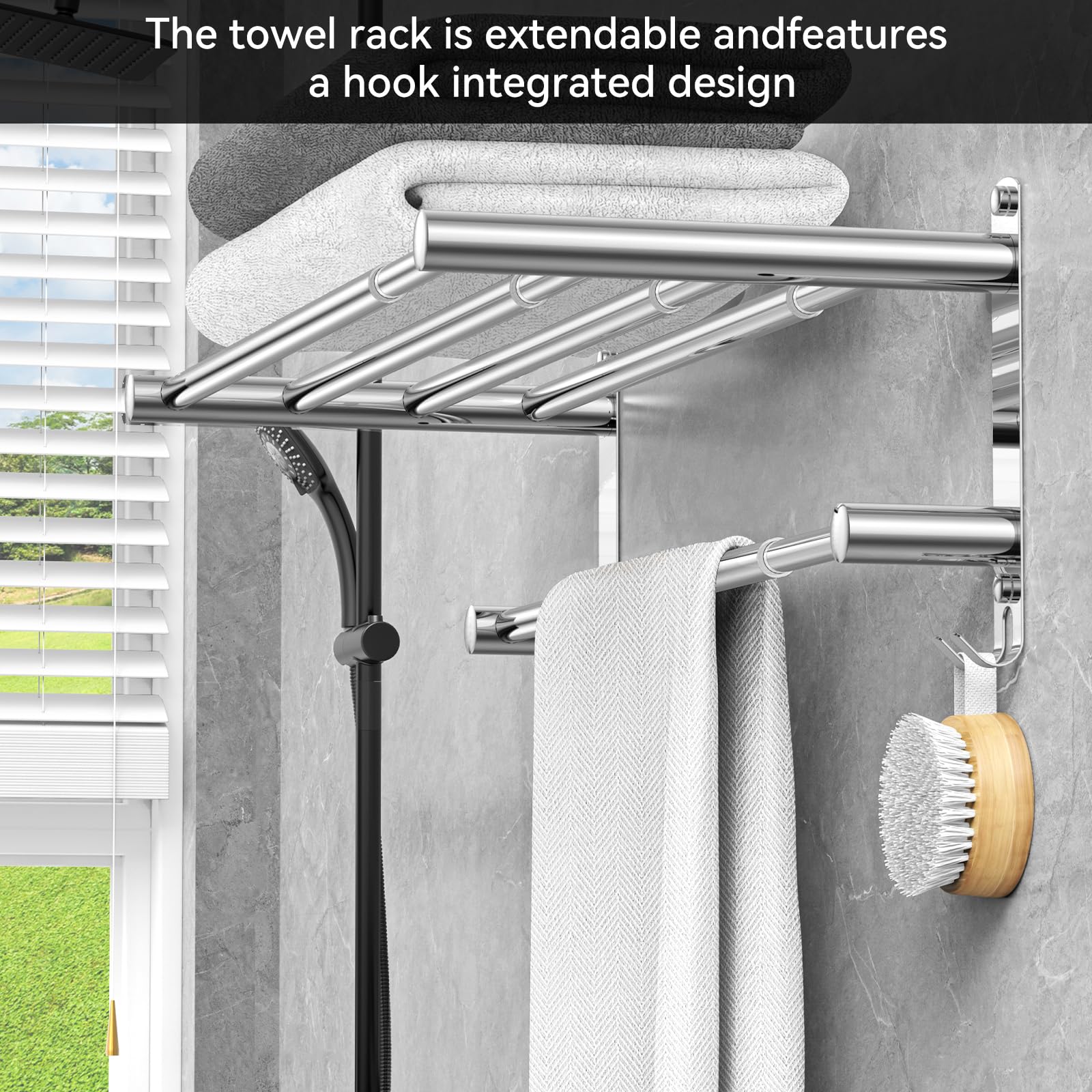 Caximsy Adjustable Towel Bar For Bathroom Wall Mount17-30.7Inch Adhesive Shower Towel Rack Stainless Steel Bath Towel Holders Fo