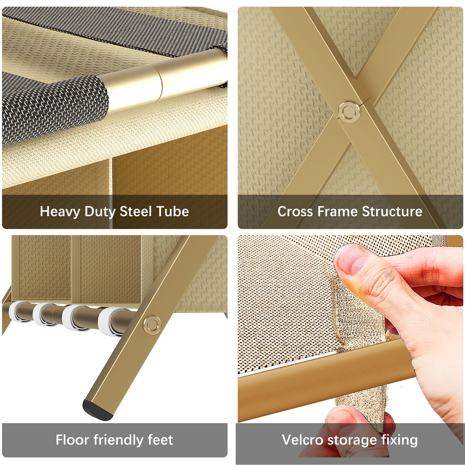 Aboxoo Luggage Rack With Storage, Guest Room Folding Suitcase Stands, Holds Up To 120 Lb, Space Saving Suitcase Holders For Gues