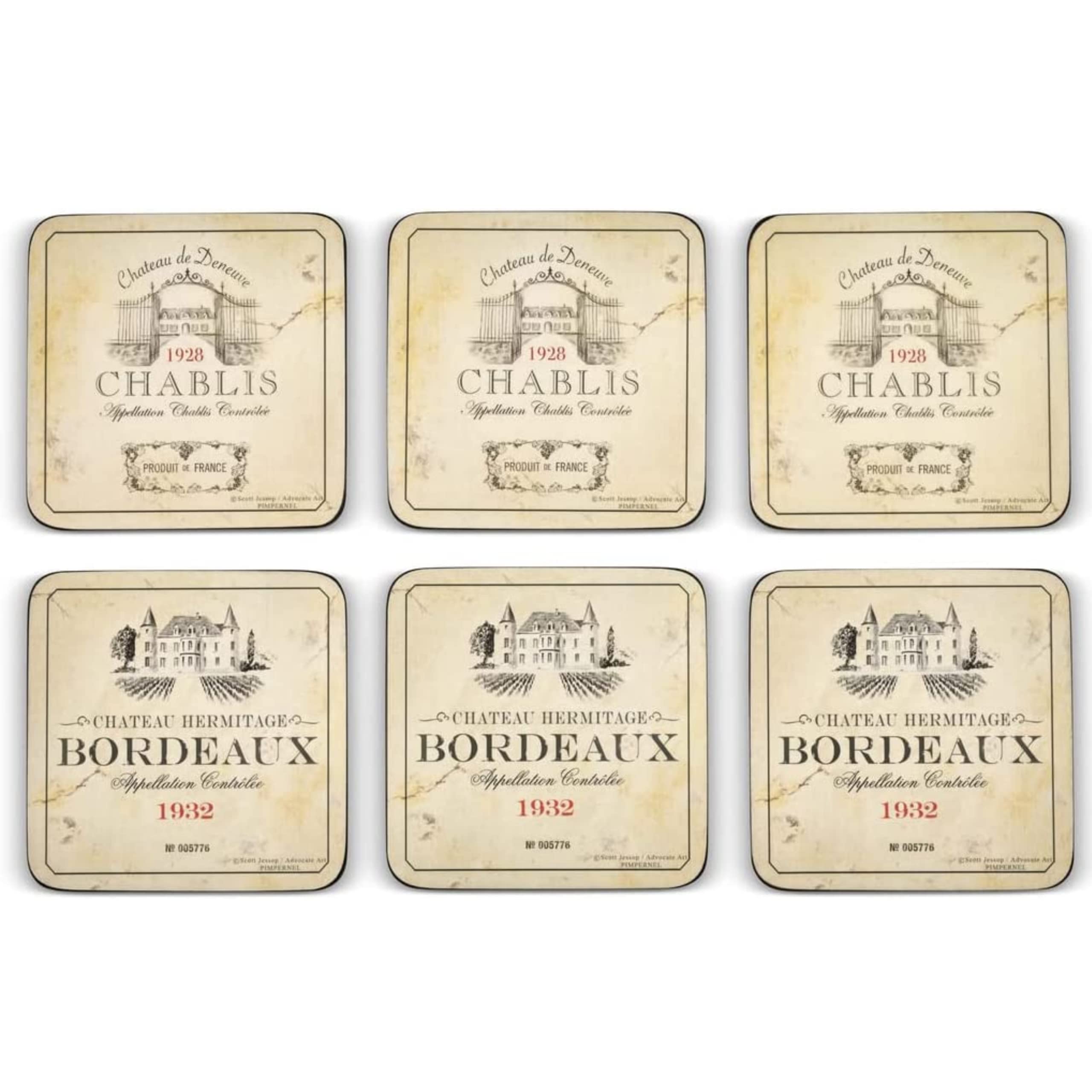 Pimpernel Vin De France Collection Coasters | Set Of 6 | Cork Backed Board | Heat And Stain Resistant | Drinks Coaster For Table