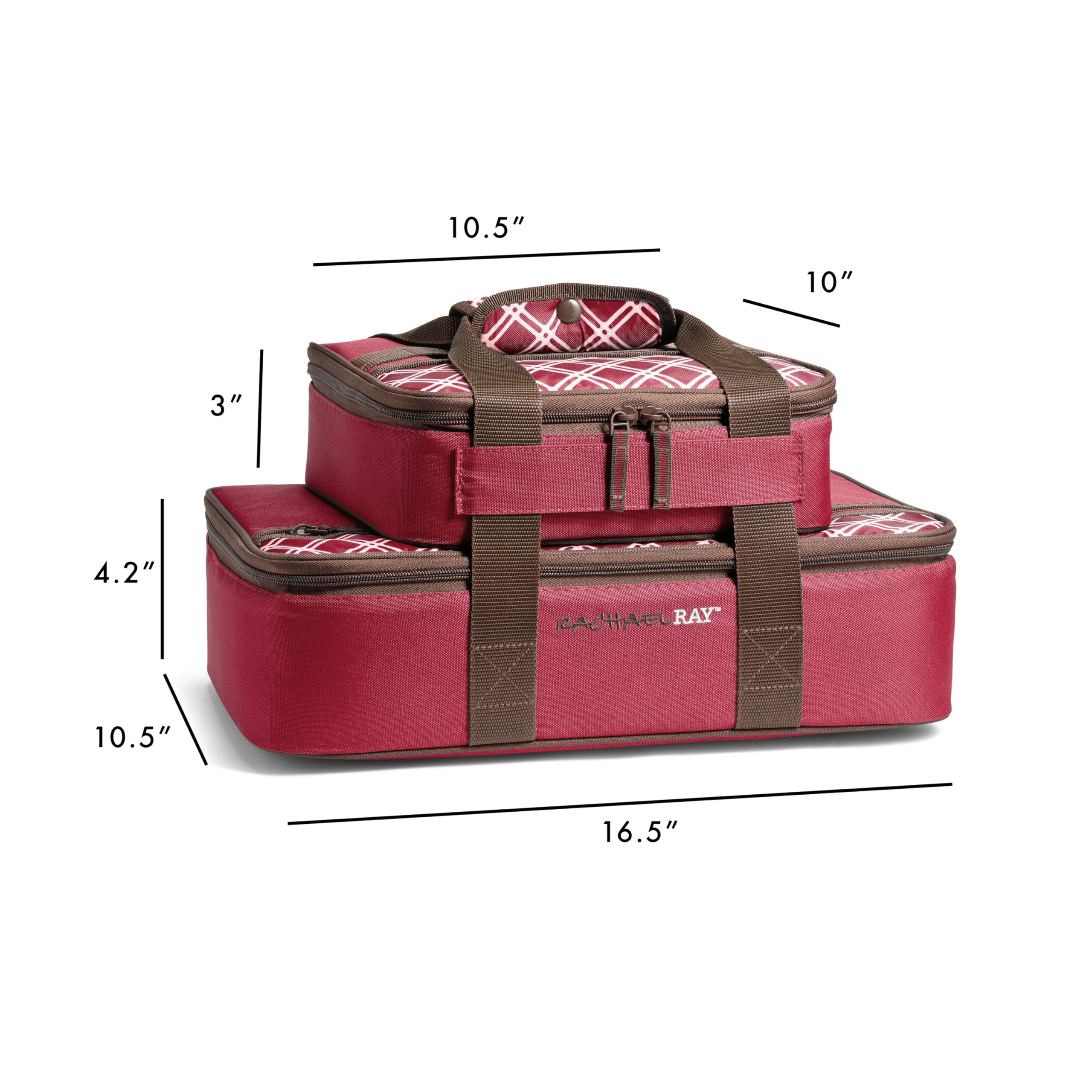 Rachael Ray Insulated Casserole Carrier, Burgundy, Fits 9"x13" Dish, Polyester, Model 5055RR2583, Perfect for Potlucks and Picnics