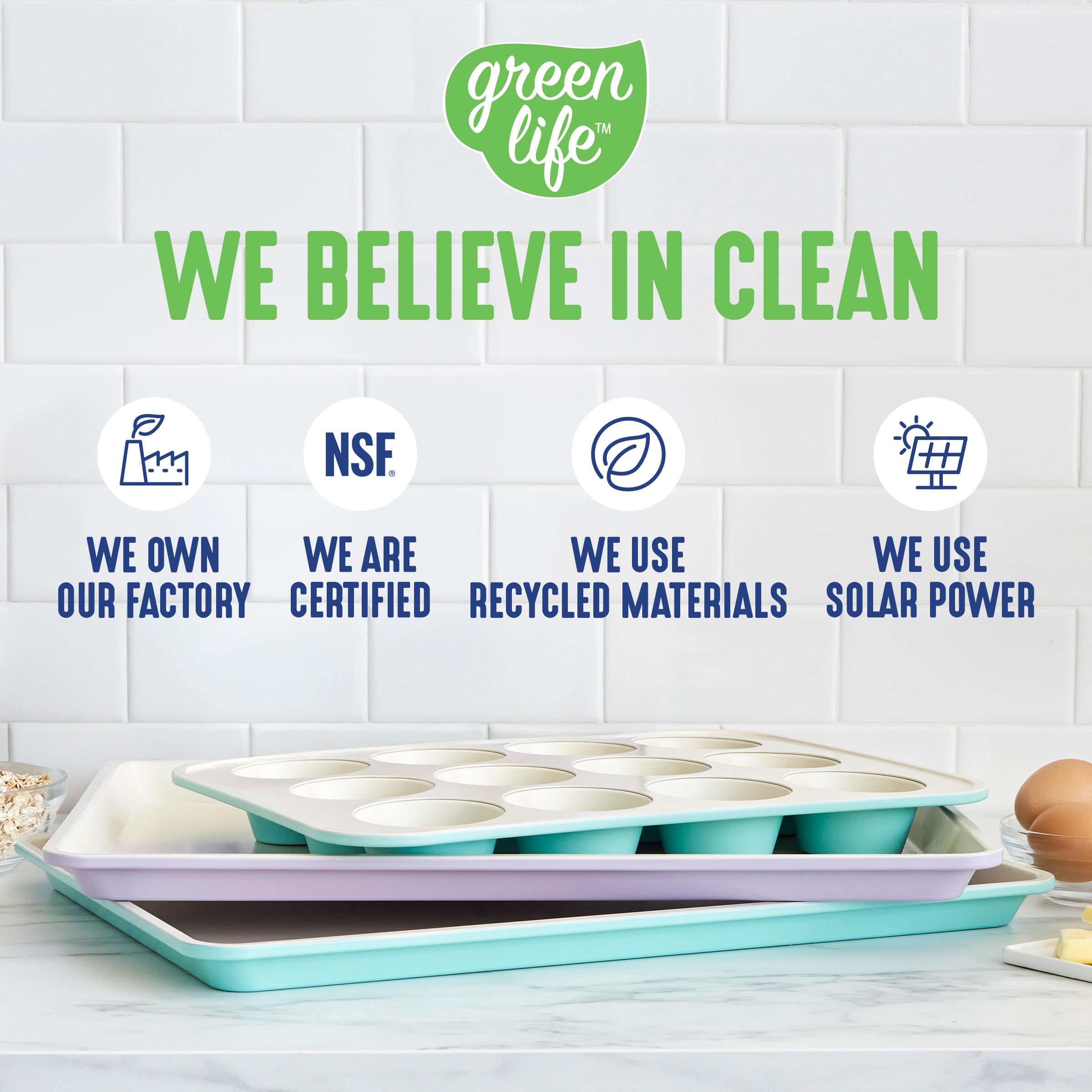 Greenlife Bakeware Healthy Ceramic Nonstick, 12 Cup Muffin And Cupcake Baking Pan, Pfas-Free, Blue