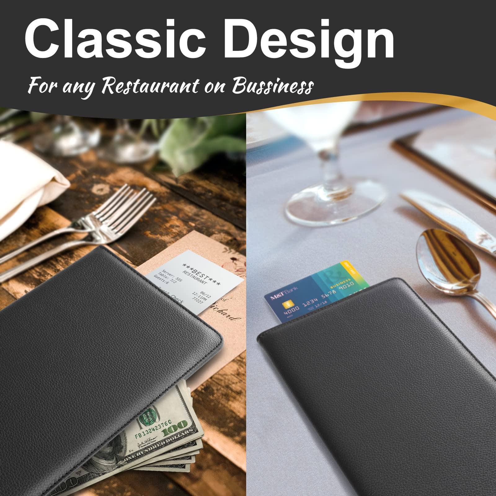 CoBak Restaurant Check Presenters  Guest Check Card Holder  Restaurant Bill Holder  Check Presenters for Restaurants  Servers  Bars  Hotels  Waiter  Waitress  Solid Black - 20 Pack