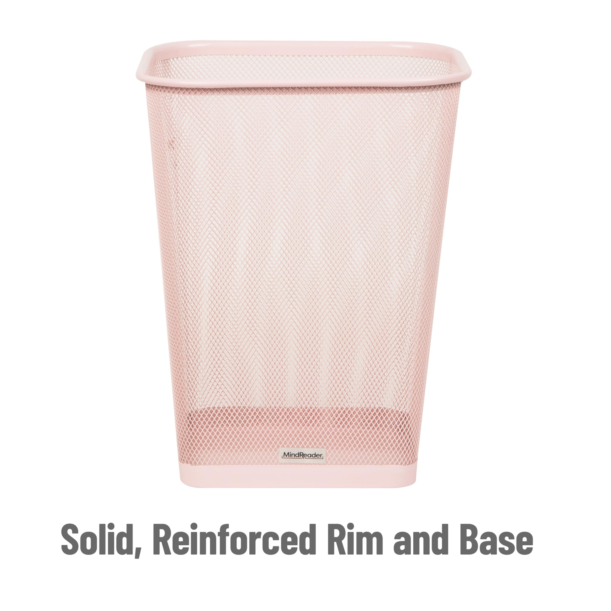 Mind Reader Mesh Trash Can, Square Wastebasket for Office or Home, 5 Gallon Capacity, Metal Mesh, Set of 2, Pink