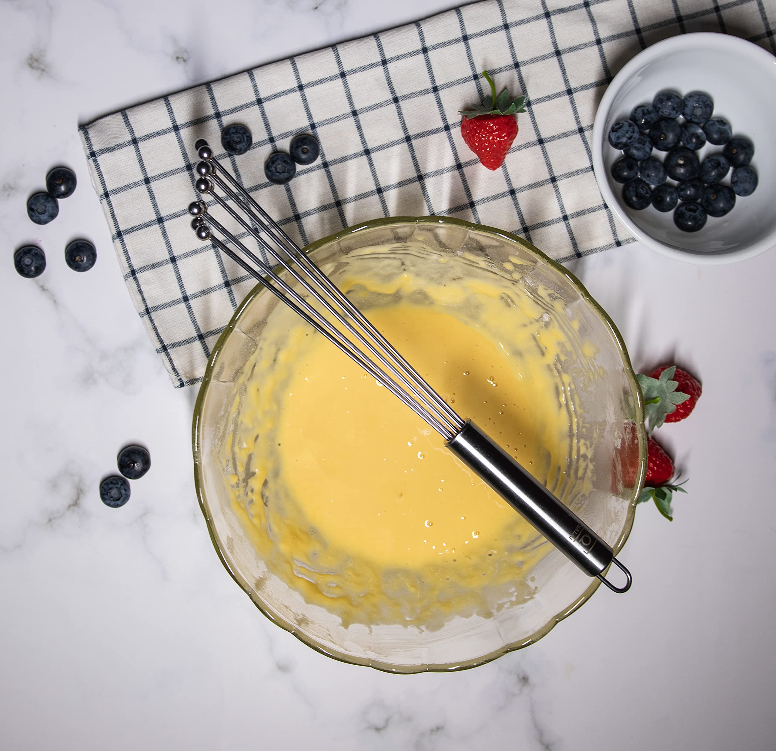Qullai 12'' Professional Chefs Stainless Steel Ball Whisk. Great For Blending, Whisking, Beating, And Stirring. Whisks Eggs, Cho