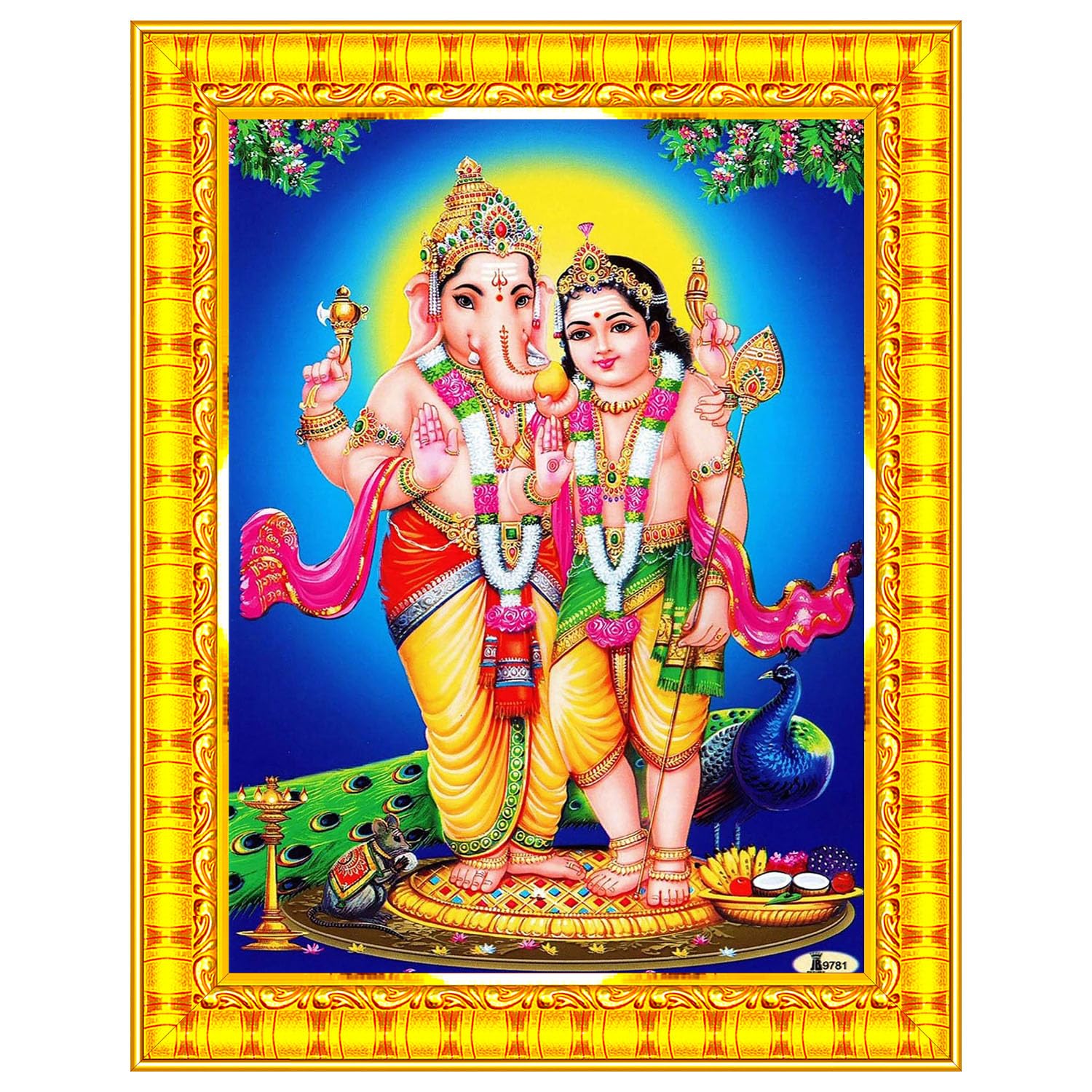 Pavan Photo Laminations Lord Ganesha Murugan Ganesh Vinayagar Hanging Wall Painting Framed Home Decor (Wood,Matte,Gold,Small Siz