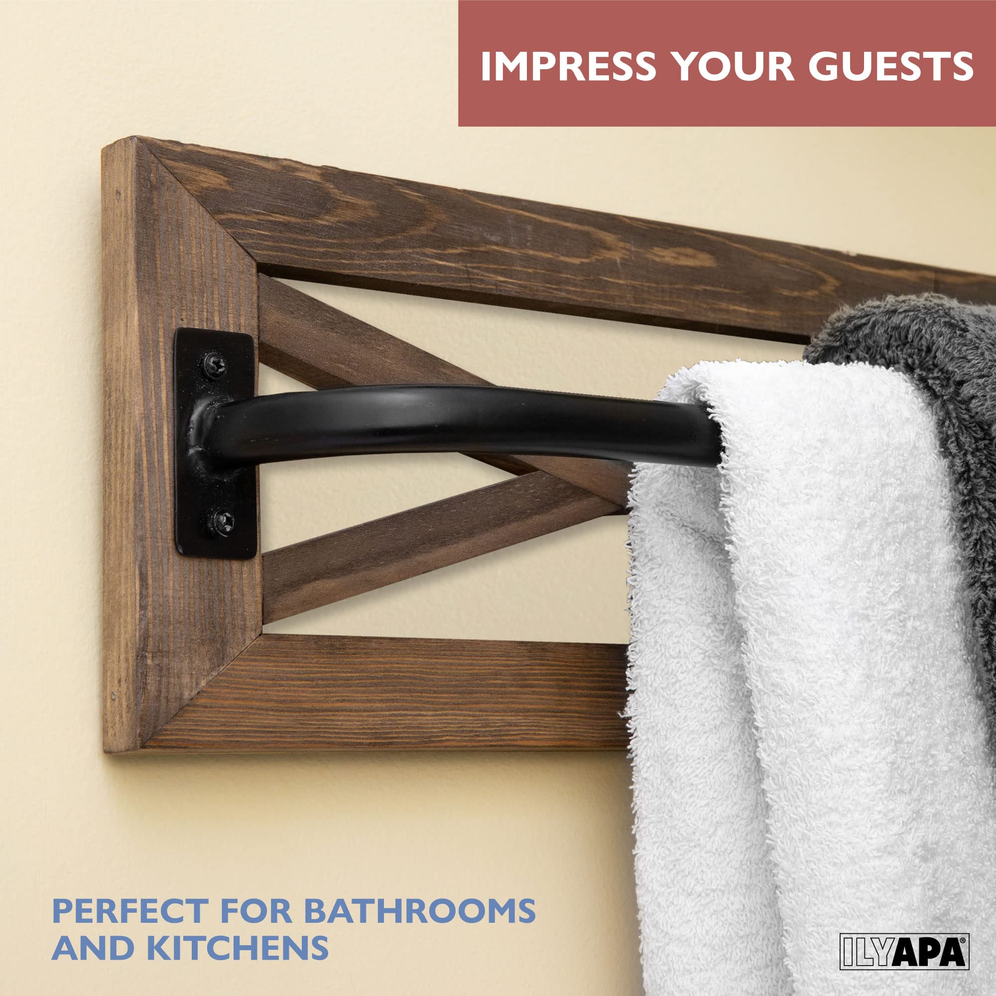 Ilyapa Rustic Towel Bar Toilet Paper Holder Set With Towel Ring For Bathroom- Wall Mounted Bathroom Racks -Barnwood & Black Meta