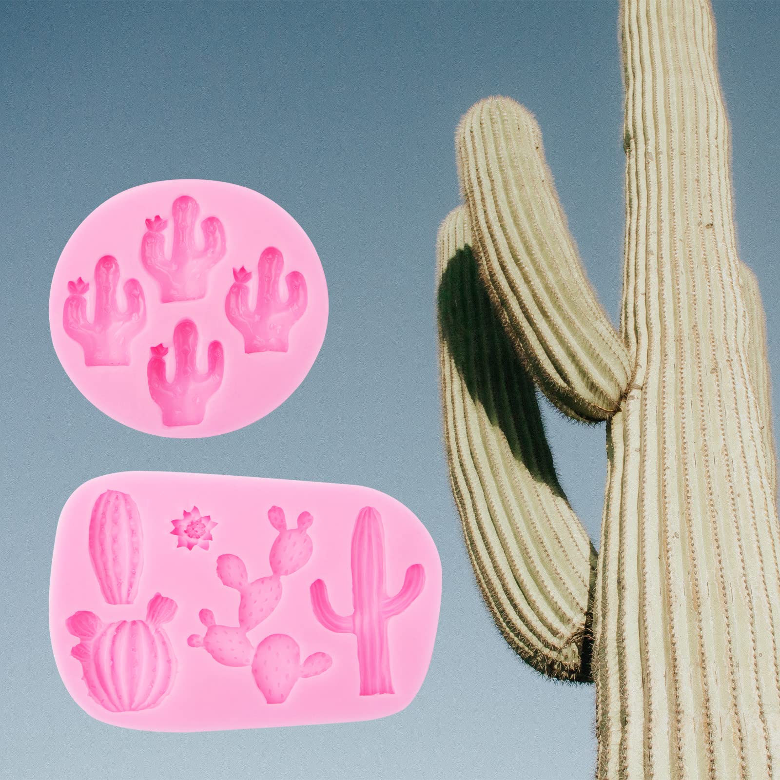 Cactus Molds Silicone 2 Pcs, Cactus Resin Chocolate Succulent Cake Fondant Mold For Candy, Cake Decorations, Cupcake Toppers, Po