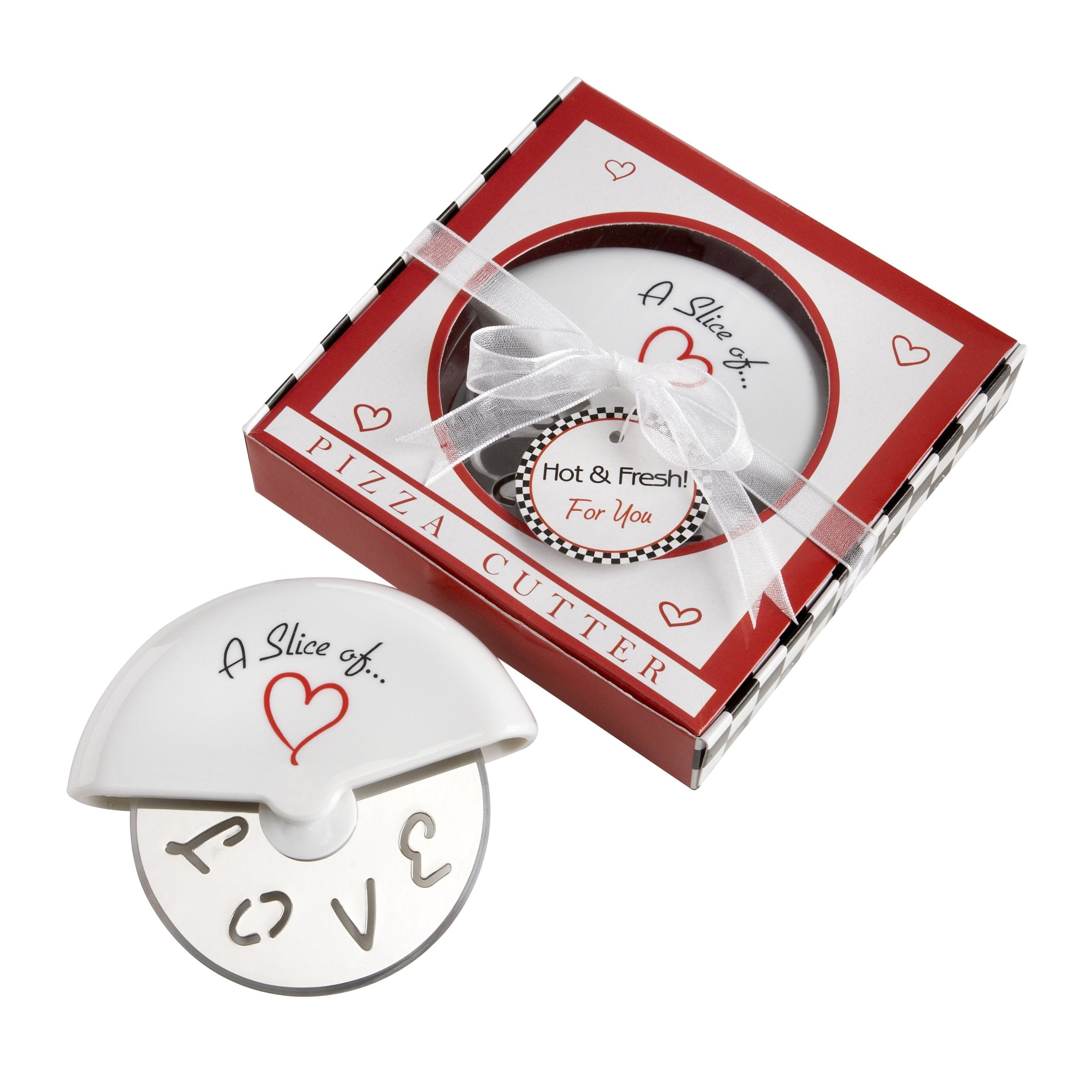 Kate Aspen ''A Slice Of Love'' Stainless Steel Pizza Cutter Wheel In Miniature Pizza Box, Wedding Favor, Bridal Shower Favor, St