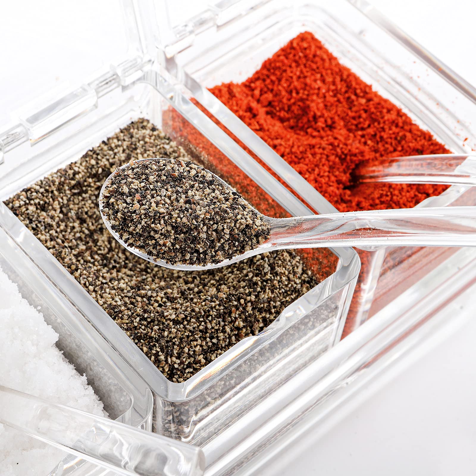 Yesland Clear Seasoning Rack Spice Pots - 4 Piece Storage Container Condiment Jars - Acrylic Seasoning Box, Cruet with Cover and