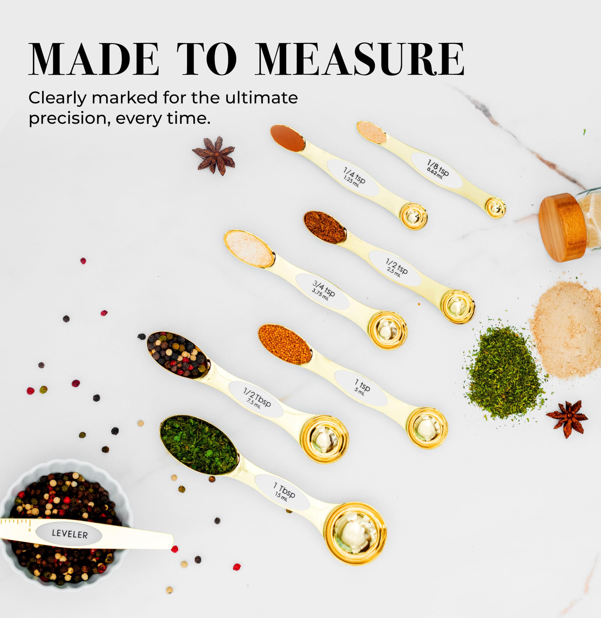 White & Gold Measuring Spoons Set, Stainless Steel Measuring Spoons -Magnetic Measuring Spoons Set- Metal Measuring Spoons- Cute