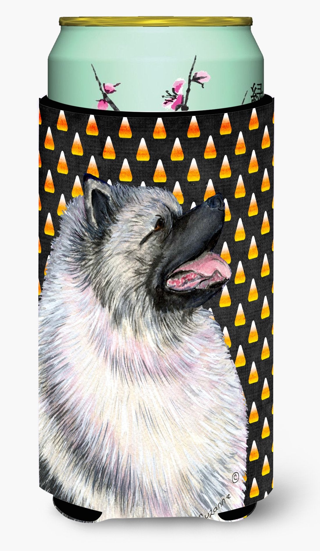 Keeshond Candy Corn Halloween Portrait  Tall Boy Beverage Insulator Beverage Insulator Hugger