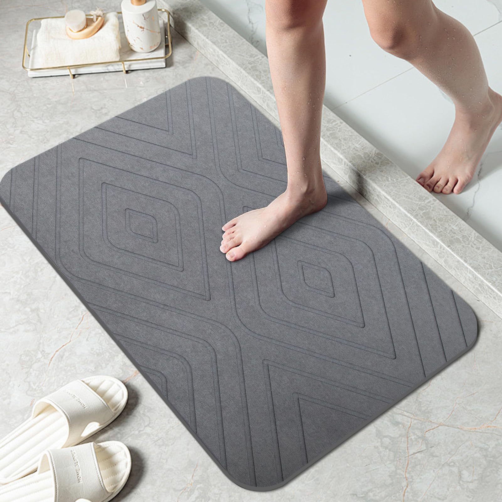 Humiga 2 Pack Stone Bath Mat, Diatomaceous Earth Shower Mat, Non-Slip Super Absorbent Quick Drying Bathroom Kitchen Floor Mat, 2