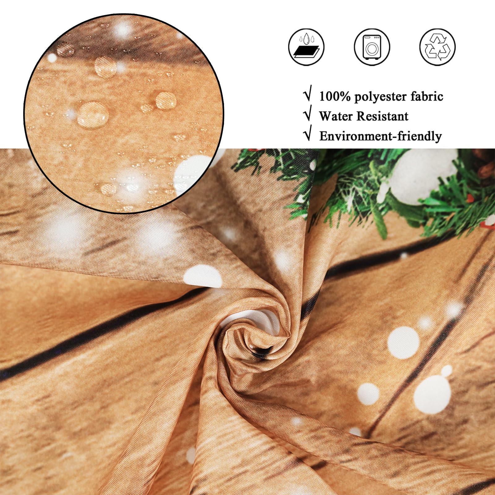 Caheansi Christmas Shower Curtain, Farmhouse Rustic Barn Door Wooden Gingerbread House Xmas Tree Winter New Year Holiday Bathroo