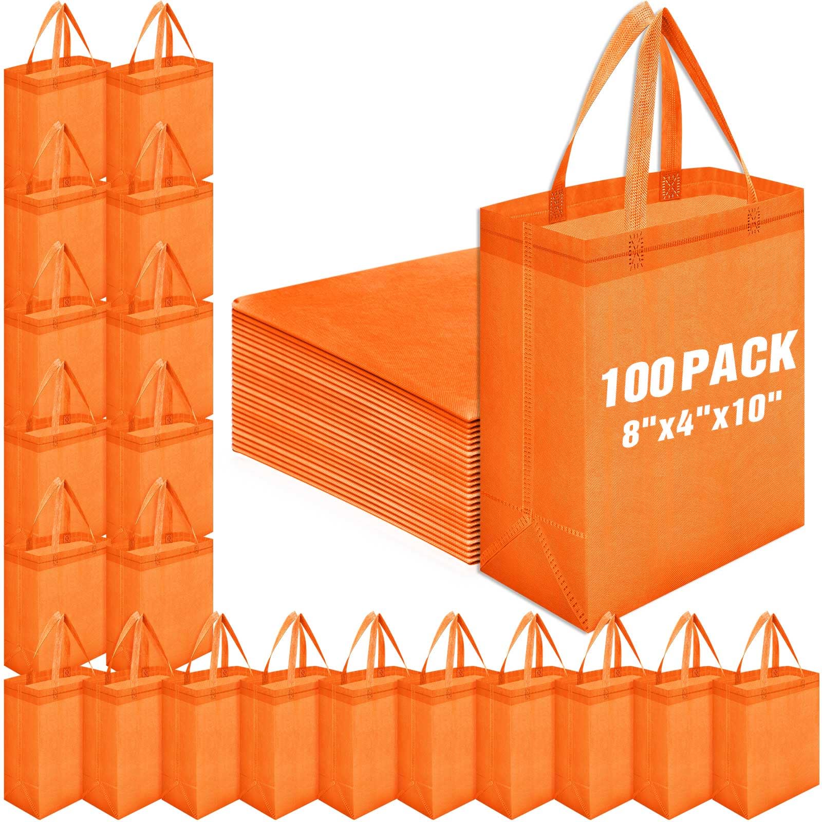 Windyun 50 Pcs Reusable Tote Bag Bulk 8 x 4 x 10 Inch Non Woven Shopping Bag with Handle Christmas Reusable Grocery Gift Tote(Or