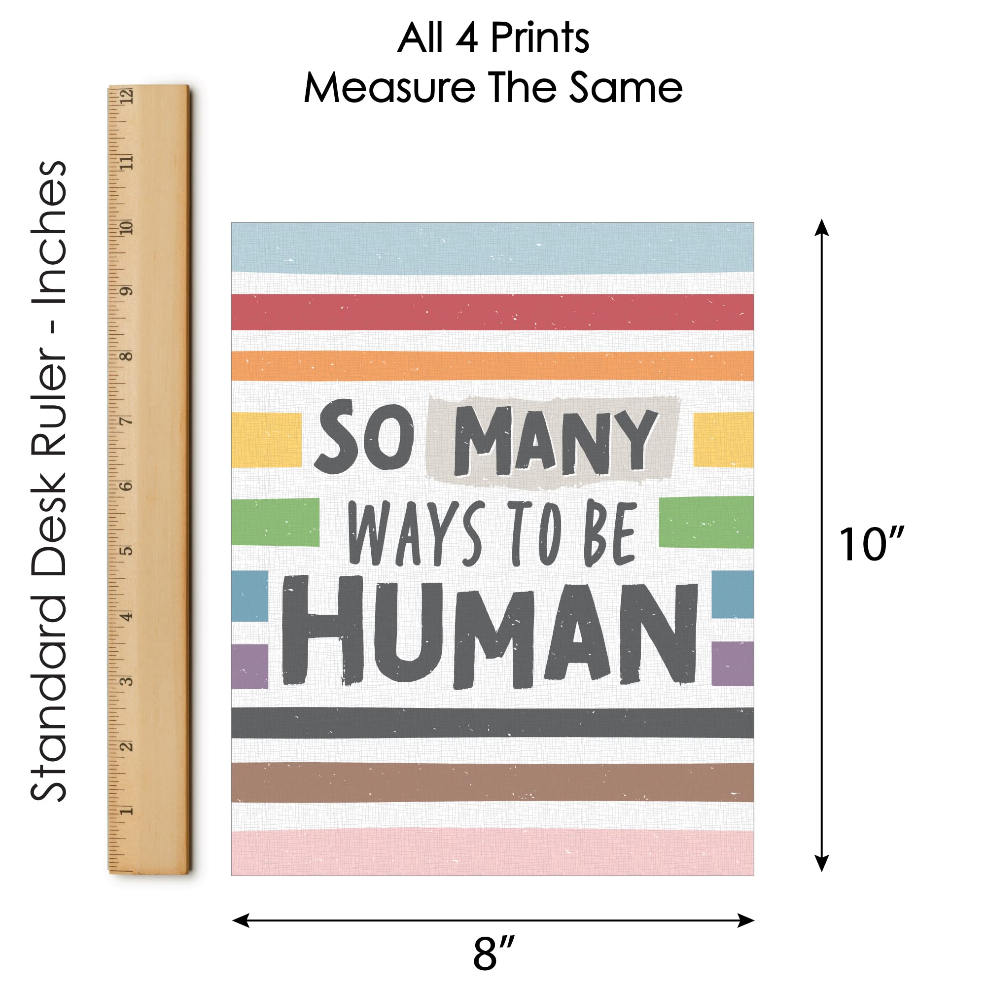 Big Dot Of Happiness So Many Ways To Be Human - Unframed Pride Linen Paper Wall Art - Set Of 4 - Artisms - 8 X 10 Inches