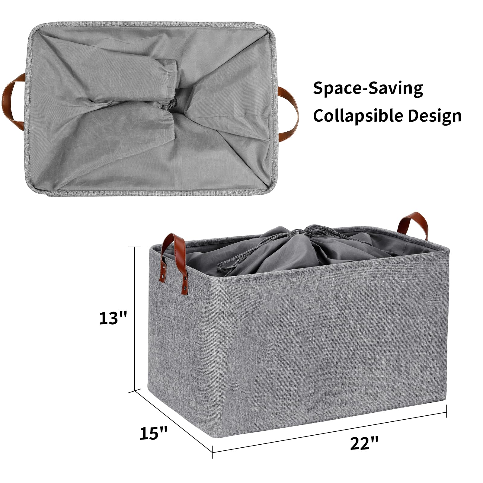 Dullemelo Extra Large Grey Basket For Organizing, Collapsible Fabric Storage Basket With Handles, 70L Oversized Storage Bin, Lar