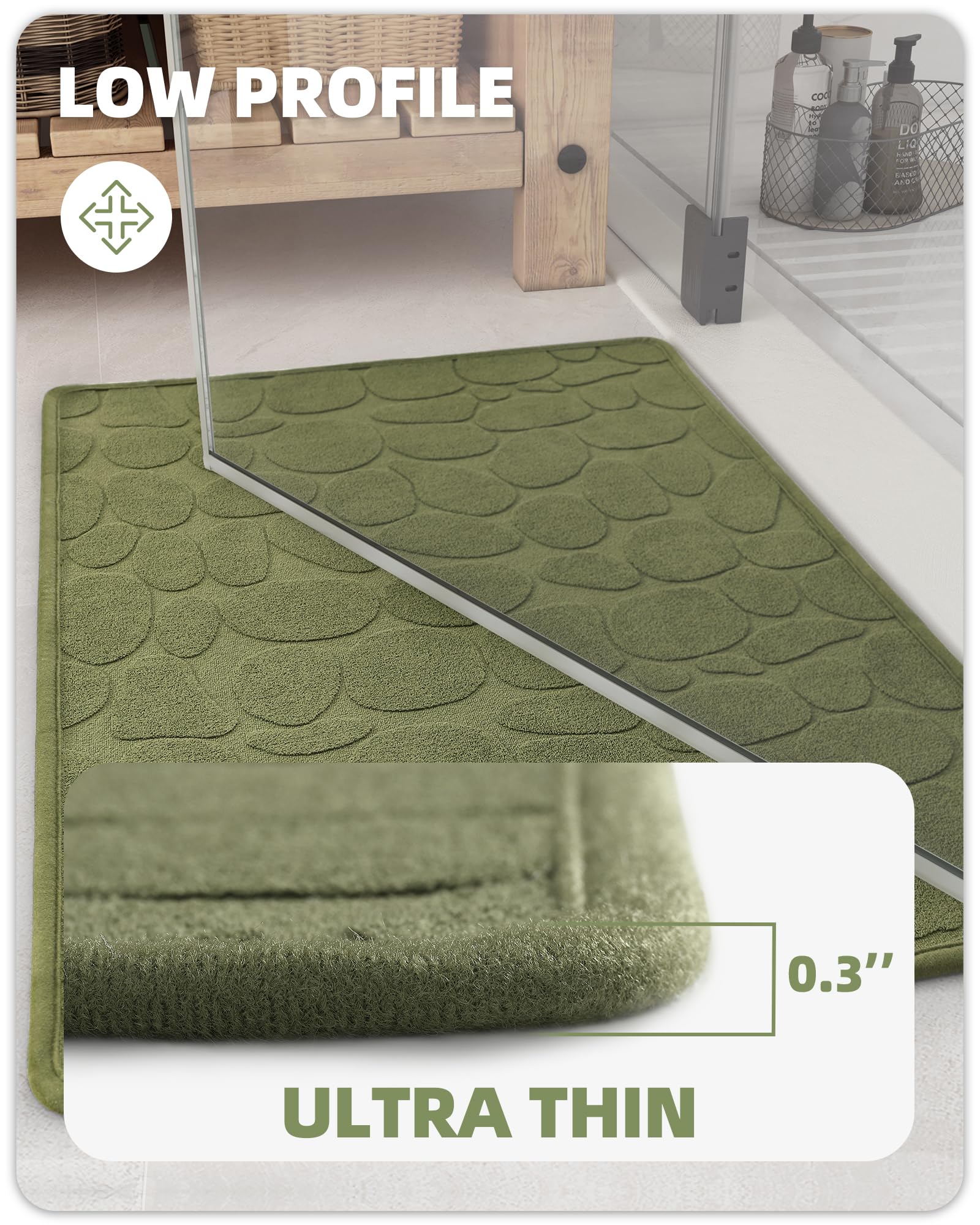 Color&Geometry Quick Dry Thin Bathroom Rugs Fit Under Door- Super Absorbent, Non Slip Rubber Backing, Non Shedding, Washable Gre