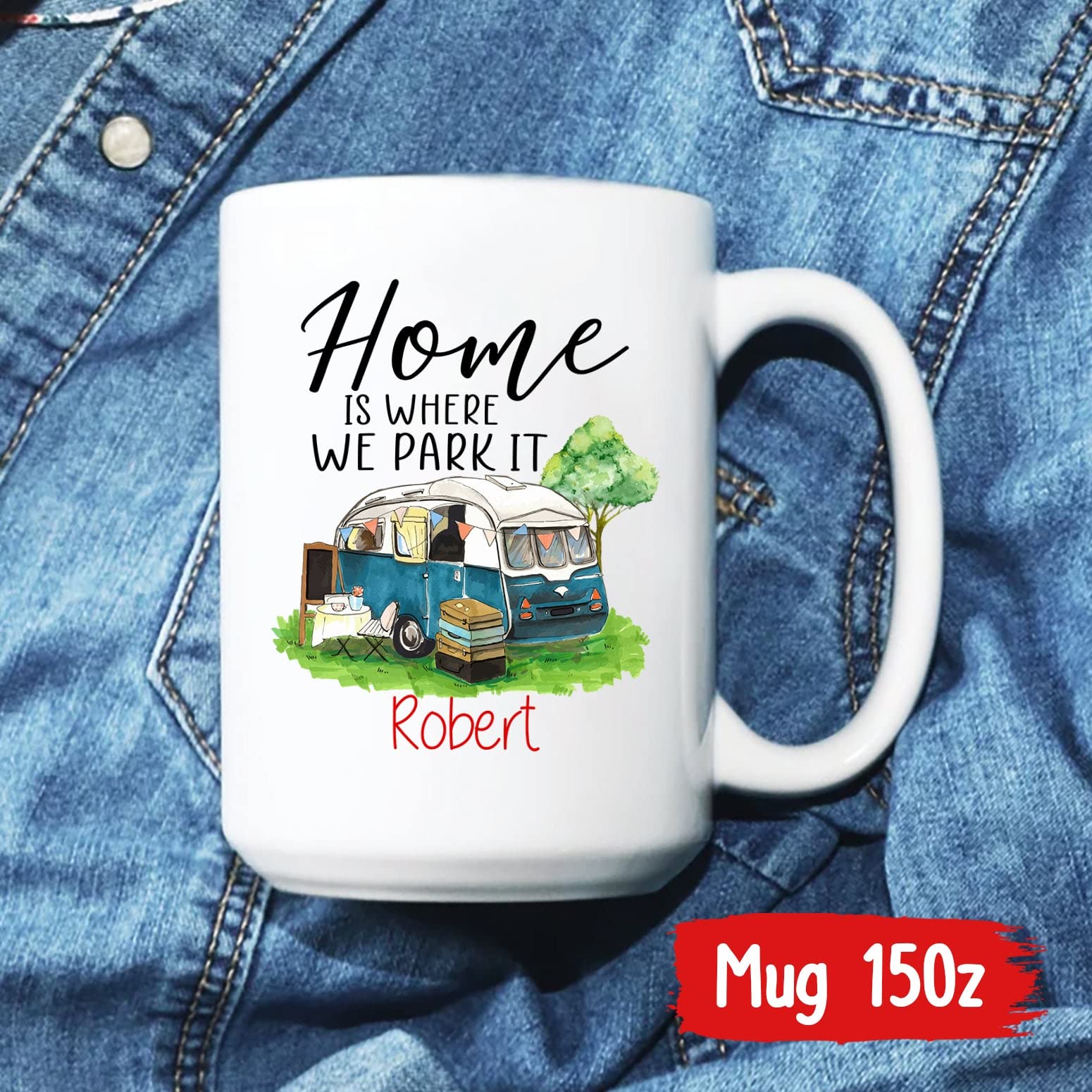 Personalized Camper Mug, Camp Adventure Mug, Campers Couple Gift, Custom Campfire Coffee Mug, Outdoor Camping Mug, Home Is Where
