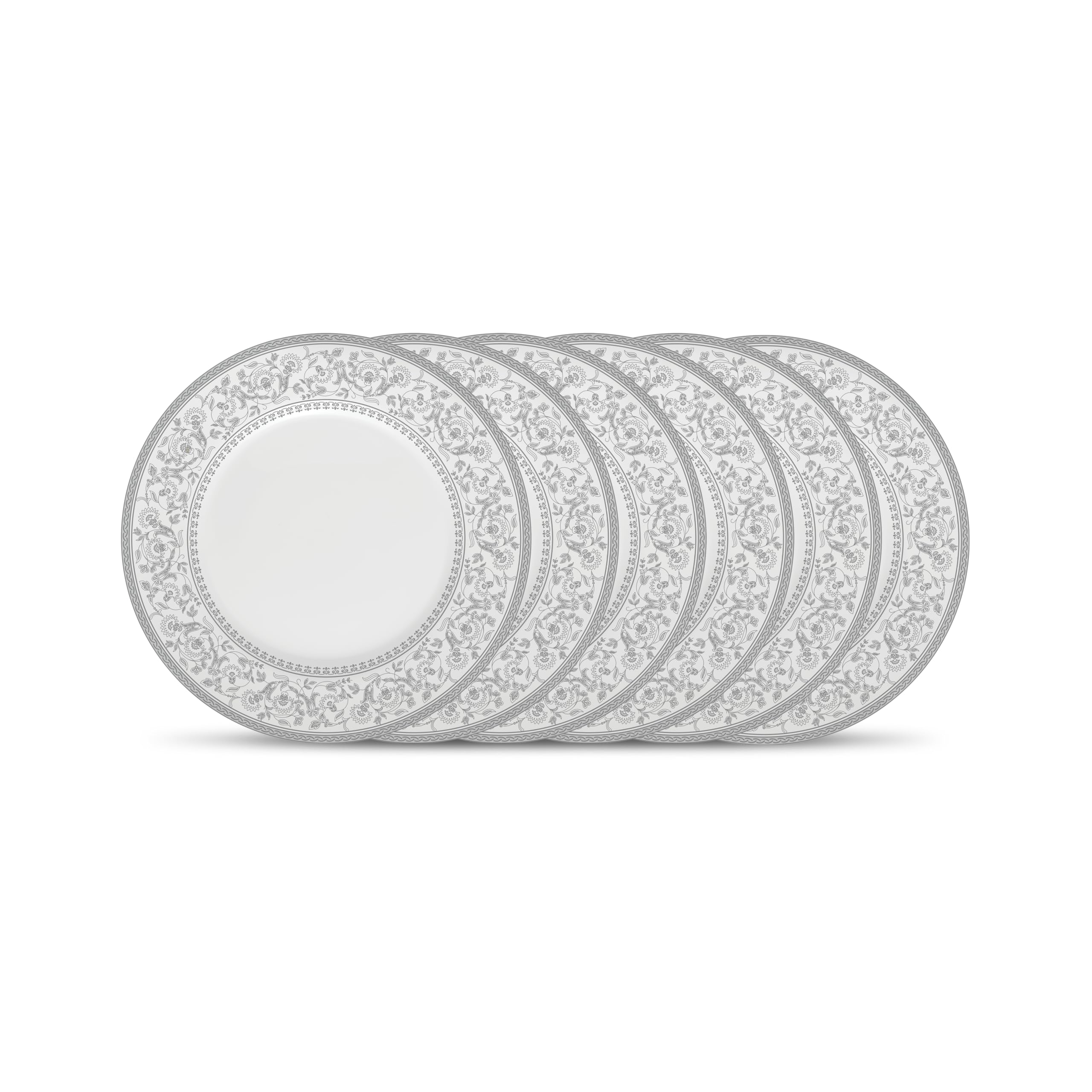 La Opala Diva Sovrana Collection Opal Glass Crockery | Full Plate Set of 6 Persian Silver | Dinner Plate for Dining & Gifting | 