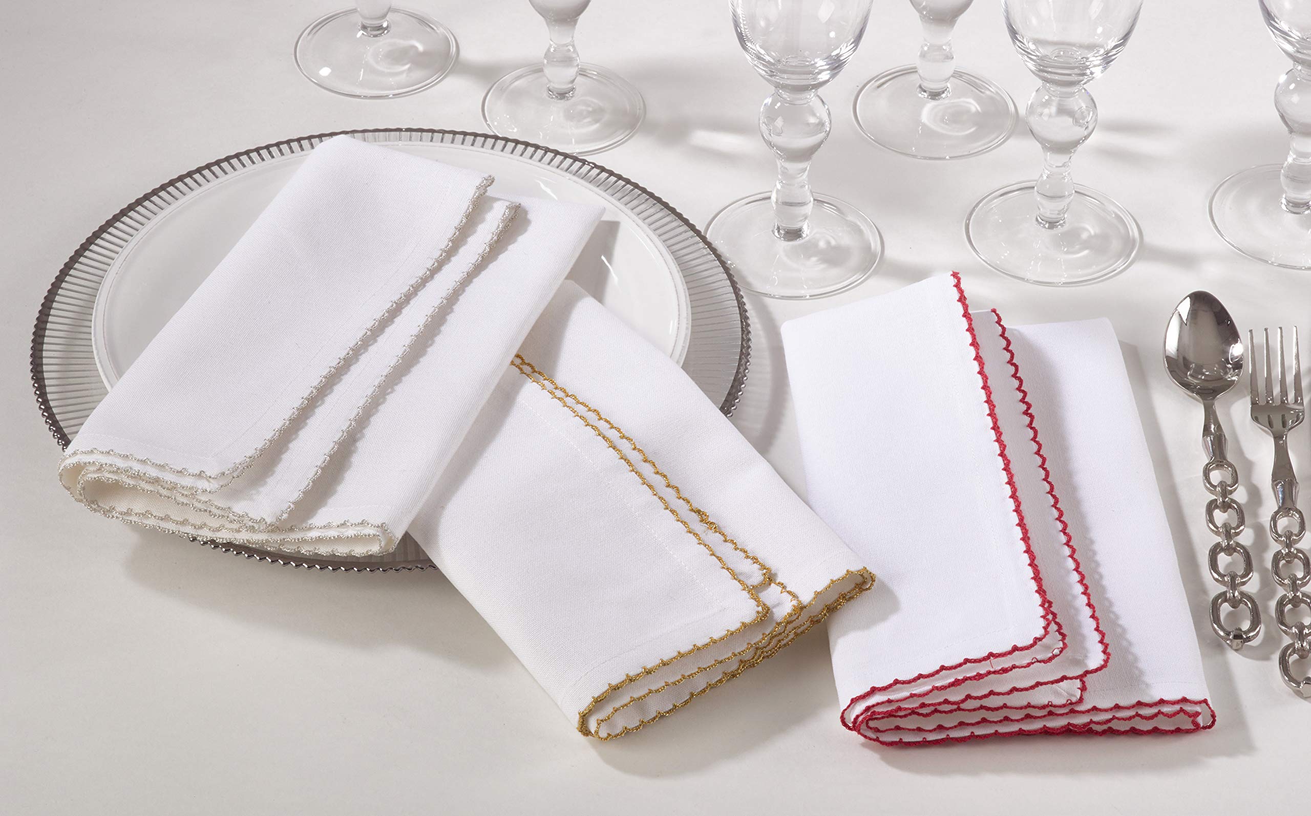 SARO LIFESTYLE 1442 Recotting Collection Whip Stitched Design Dinner Napkins  Red-Set of 4 Pcs  20''  4 Pieces