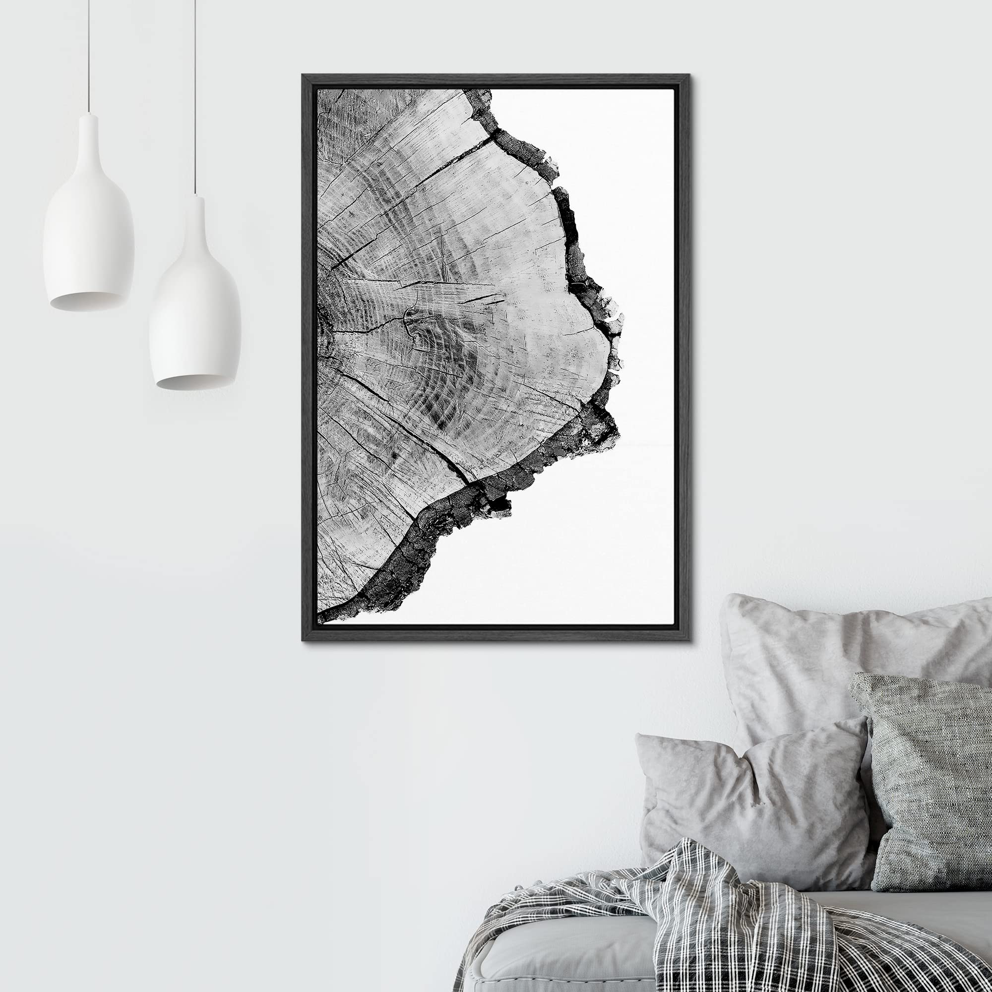 Signwin Framed Canvas Print Wall Art Detailed Wood Rings Of Tree Nature Wilderness Photography Realism Rustic Dramatic Grey Blac