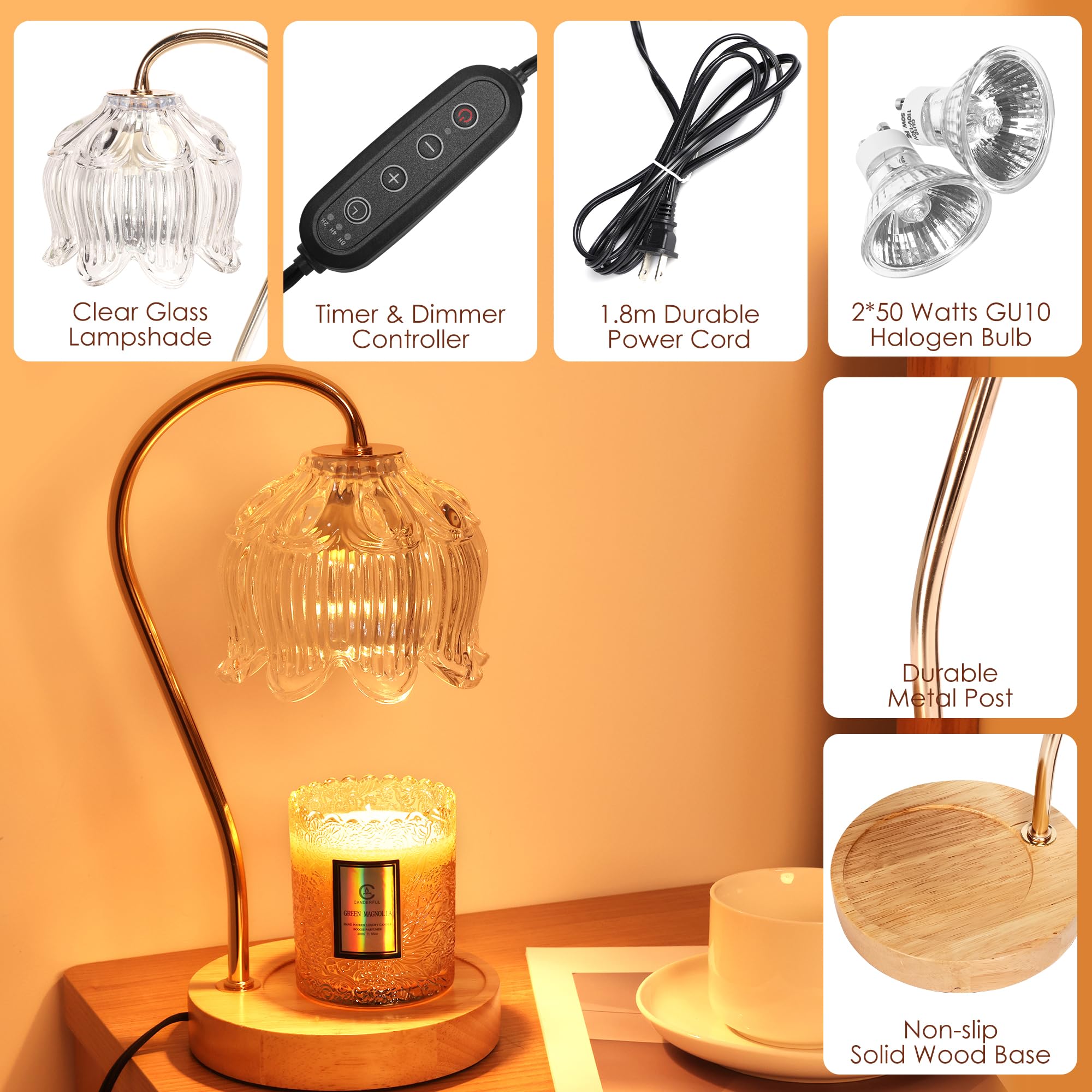 Merrtody Dimmable Flower Candle Warmer Lamp with Timer - Fits All Jar Scented Candles - Christmas & Mother s Day Gift for Women