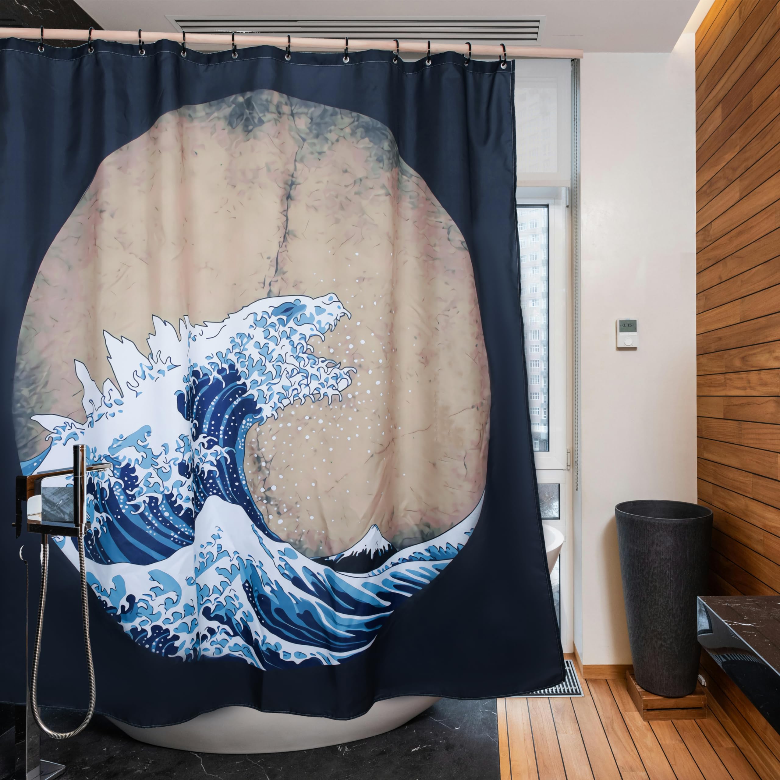 Spanker Space Cool Japanese Navy Blue Funny Anime Asian Kraken Monster Rising From Hokusai The Great Waves Waterproof Bath Showe