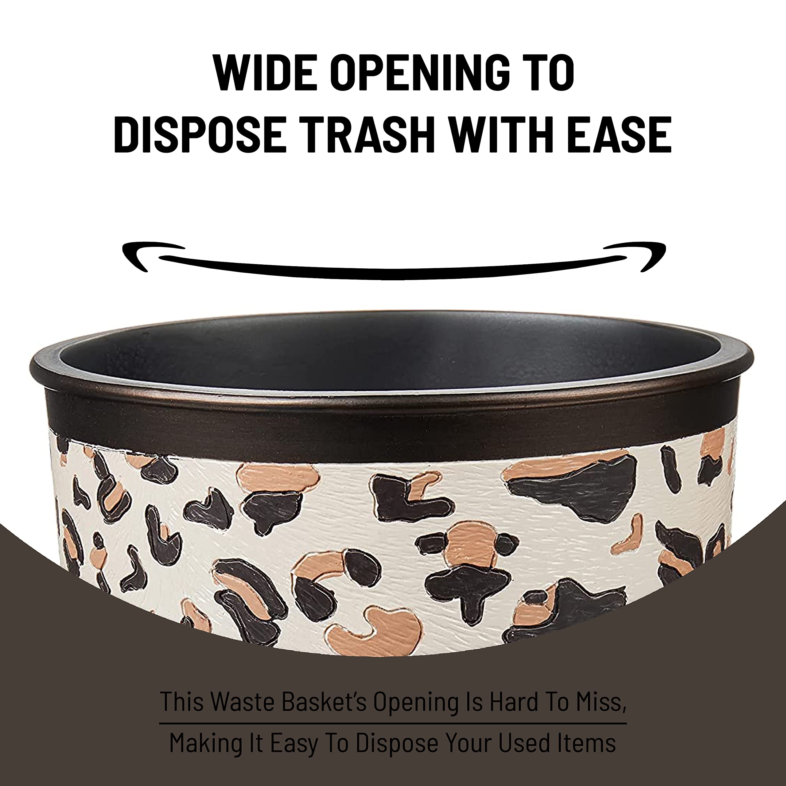 Popular Bath Jezella Collection Animal Print Trash Can, Multicolor, Resin Material, Open-Top, 9'' X 6'' X 9.5''