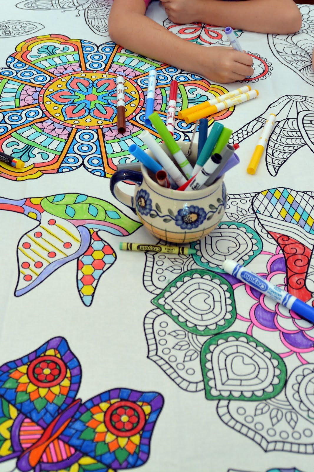 The Coloring Table - Mandala Design - Rectangle Tablecloth - Fabric Coloring Tablecloth - Colorable Designs - Washable And Reusa