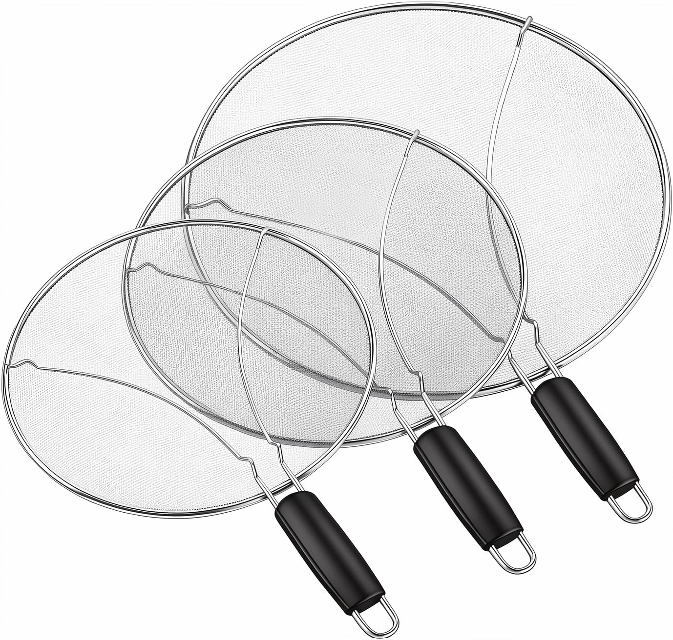 HOMEAVA Splatter Screen for Frying Pan 3Piece Set  Stainless Steel Grease Splatter Guard (13, 11.4, 9.8)  Oil Splash Guard