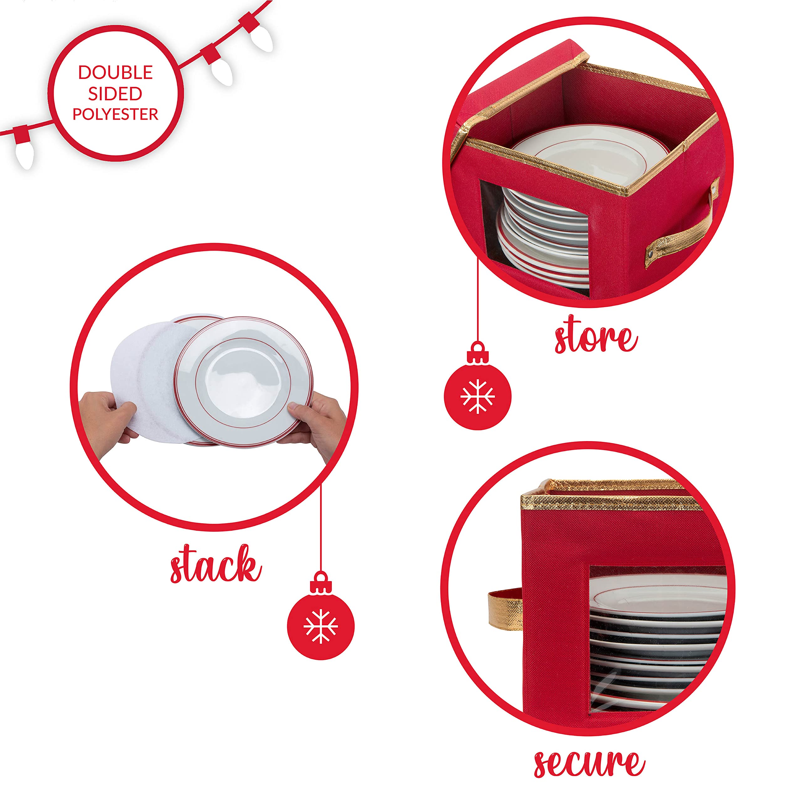 Simplify Holiday Salad Plate Dinnerware Storage Box | 9.45 Inch | Christmas China | 12 Felt Dividers | Tableware Setting | Red