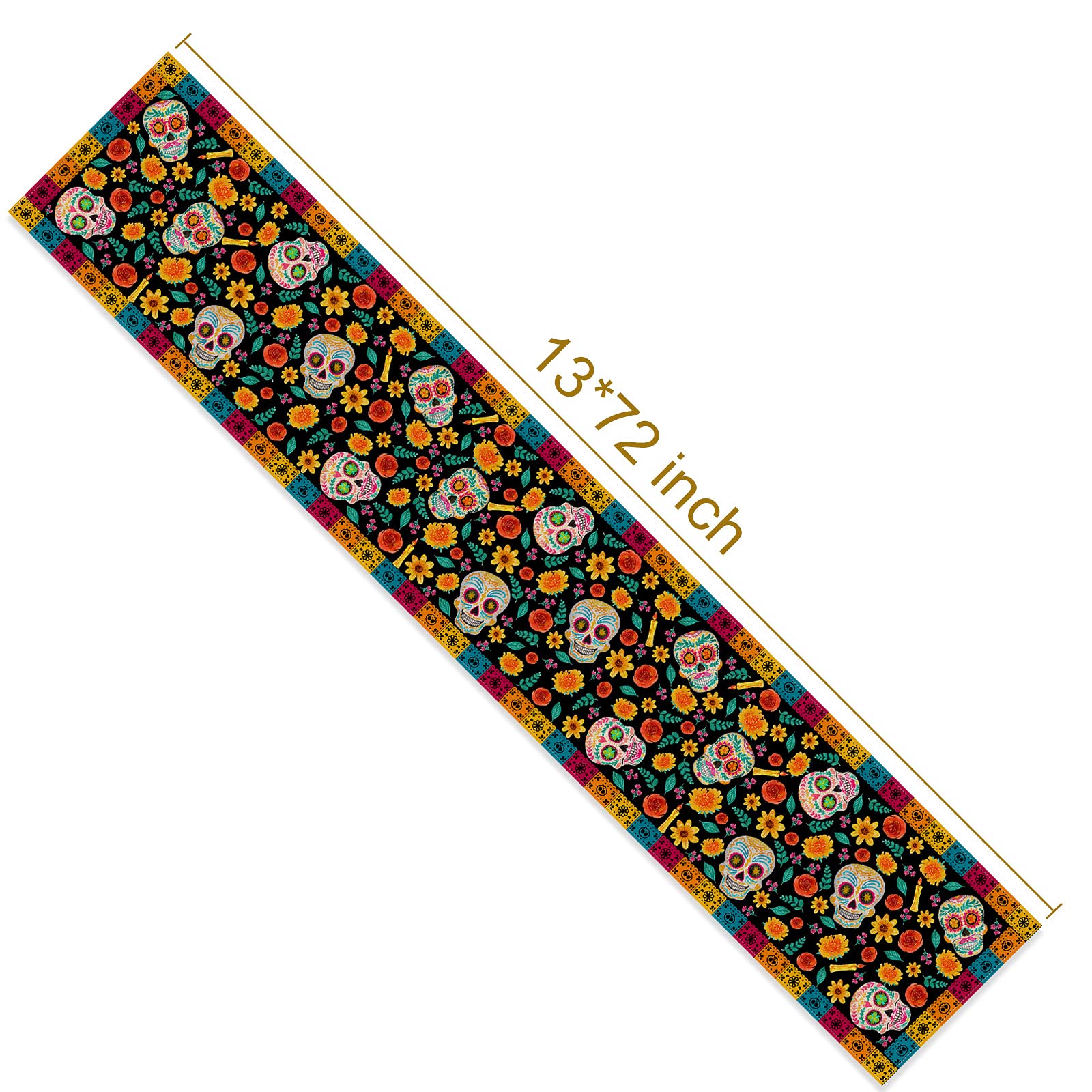 Dia De Los Muertos Table Runner Linen Mexican Sugar Skull Day Of The Dead Altar Decoration For Home Kitchen Dining Room (13'' X