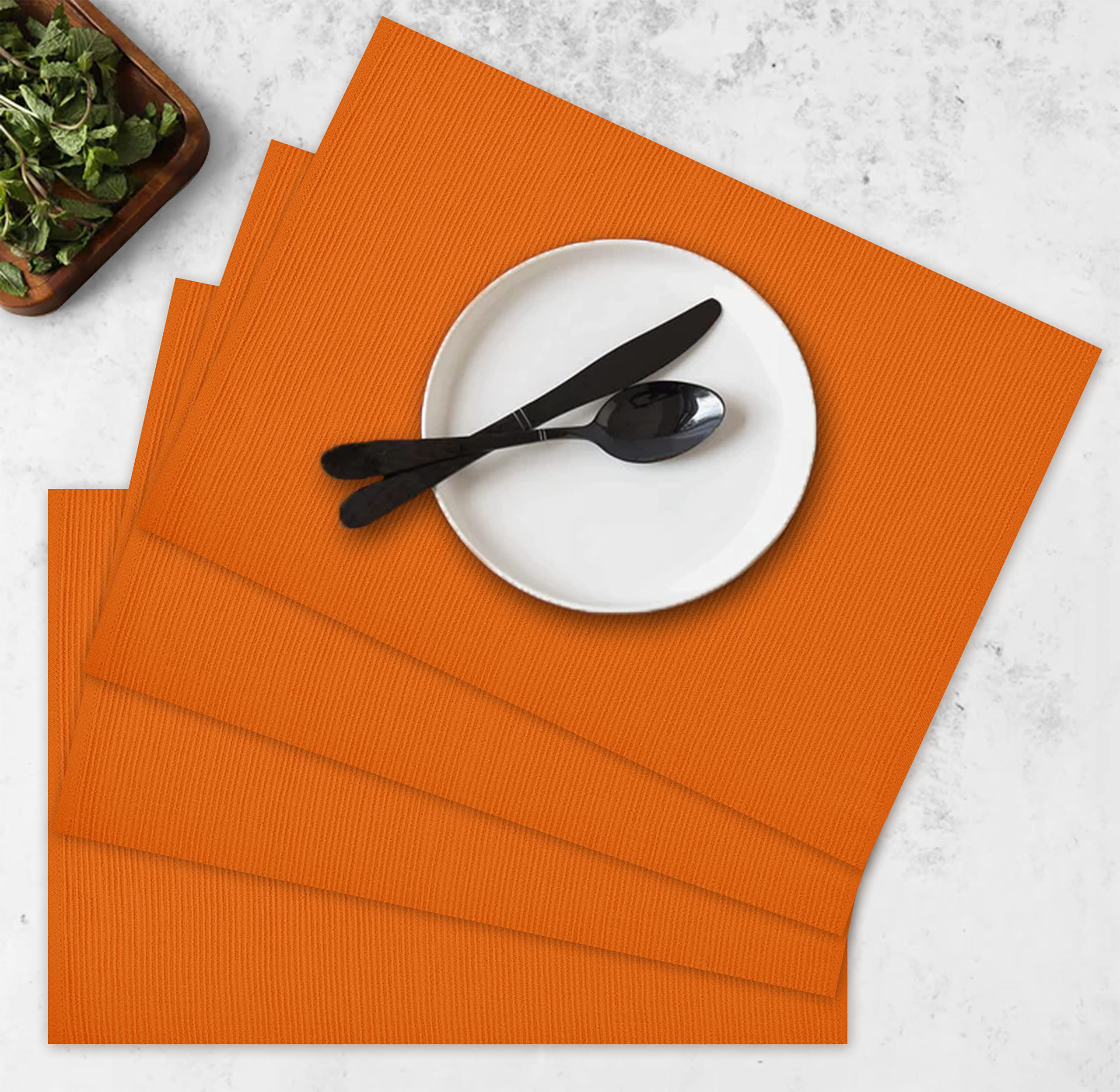 Oasis Home Collection Cotton Reversible Colorful Table Placemats  Pack of 4 (Orange)