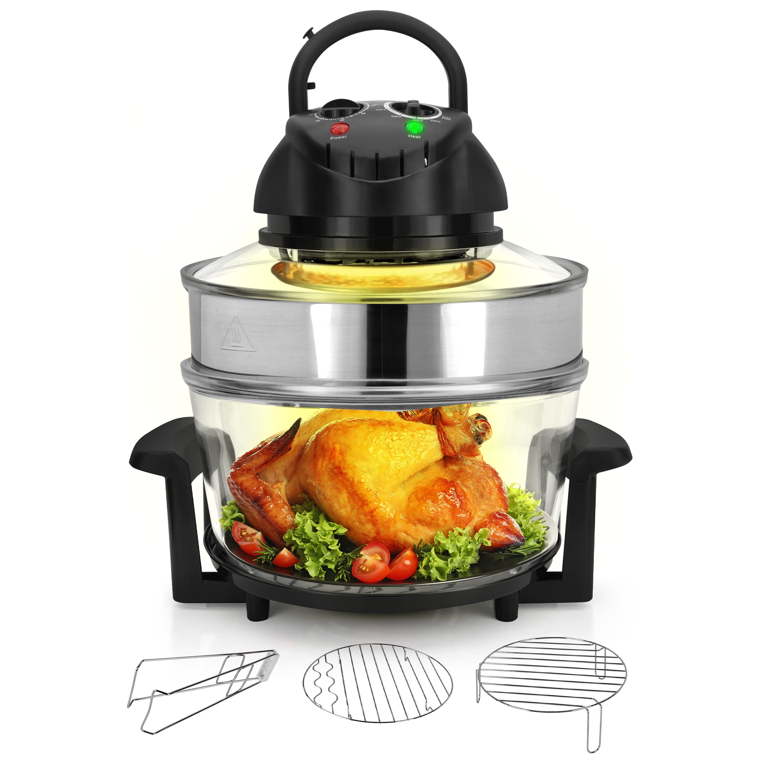 Nutrichef Convection Countertop Toaster Oven - Healthy Kitchen Glass Air Fryer Roaster Oven, Bake, Grill, Steam Broil, & Roast -