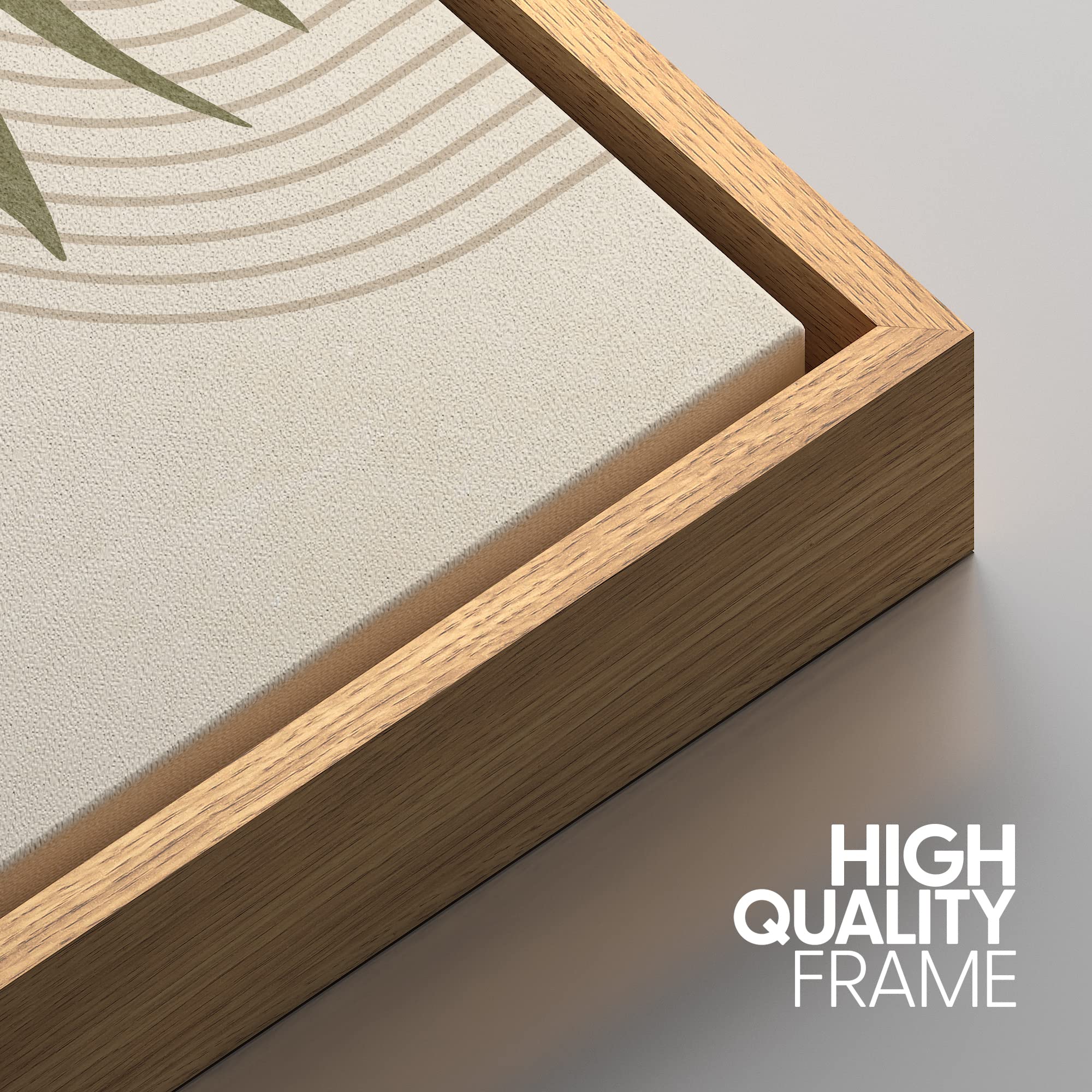 Idea4Wall Framed Canvas Print Wall Art Set Geometric Mid-Century Green Polygon Tropical Leaves Abstract Shapes Illustrations Mod