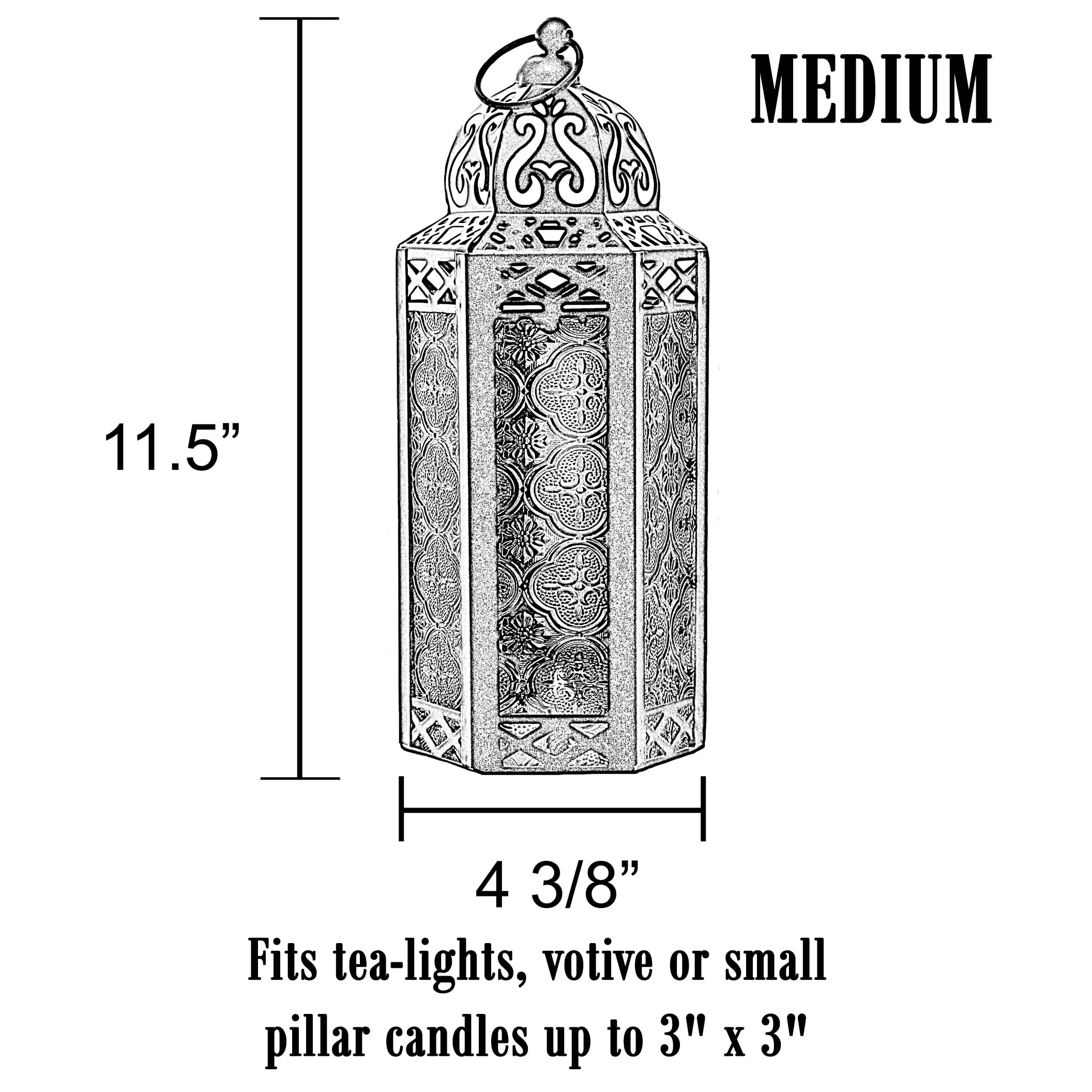 VELA LANTERNS 10.5 Metal Moroccan Decorative LED Fairy Lights Candle Lantern Holders for Indoor Home Fantasy Decor, Halloween Ta