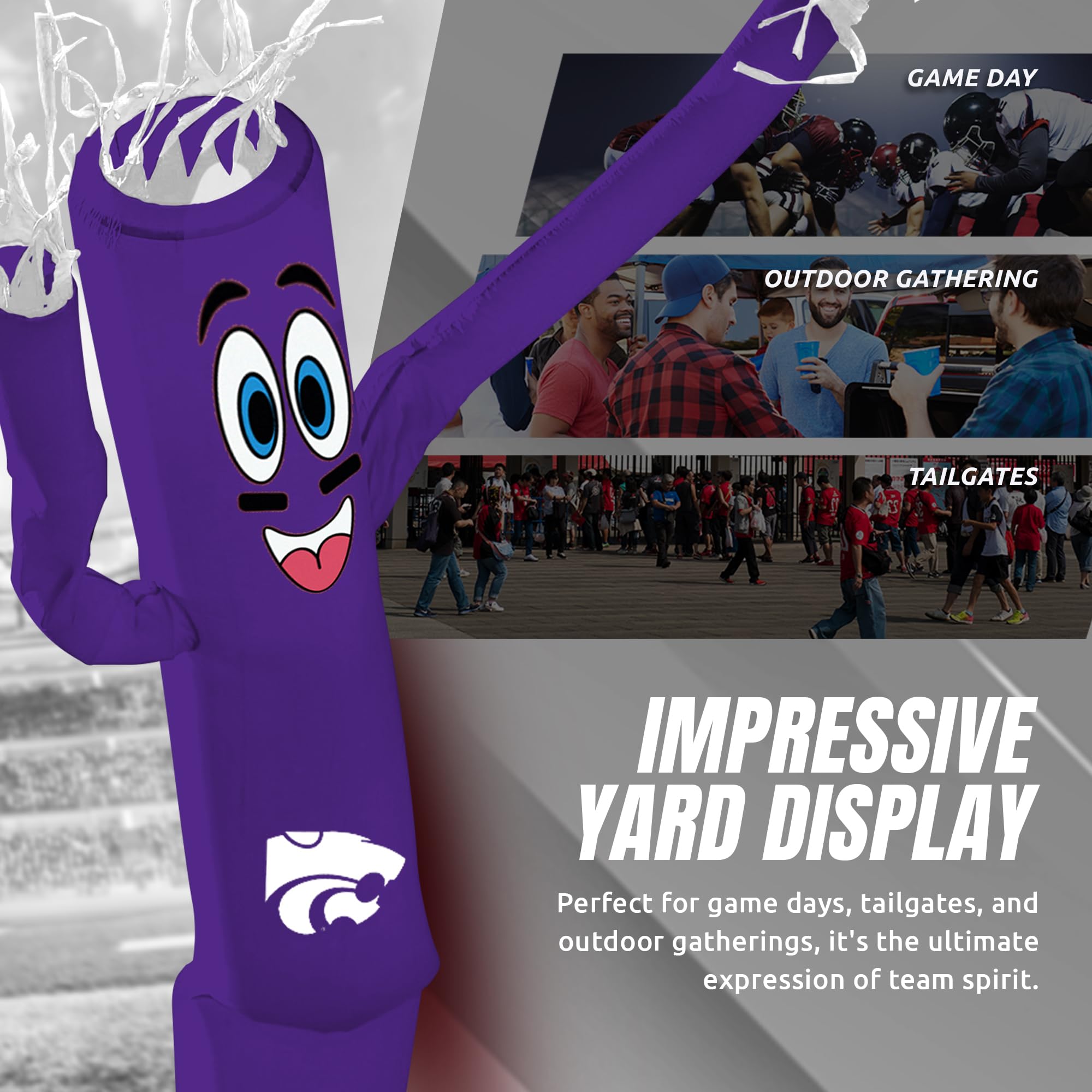 Sporticulture NCAA K-State Wildcats Football Wacky Waving Inflatable Tube Guy with LED Lights & Built-in Blower Air Wacky Dancer
